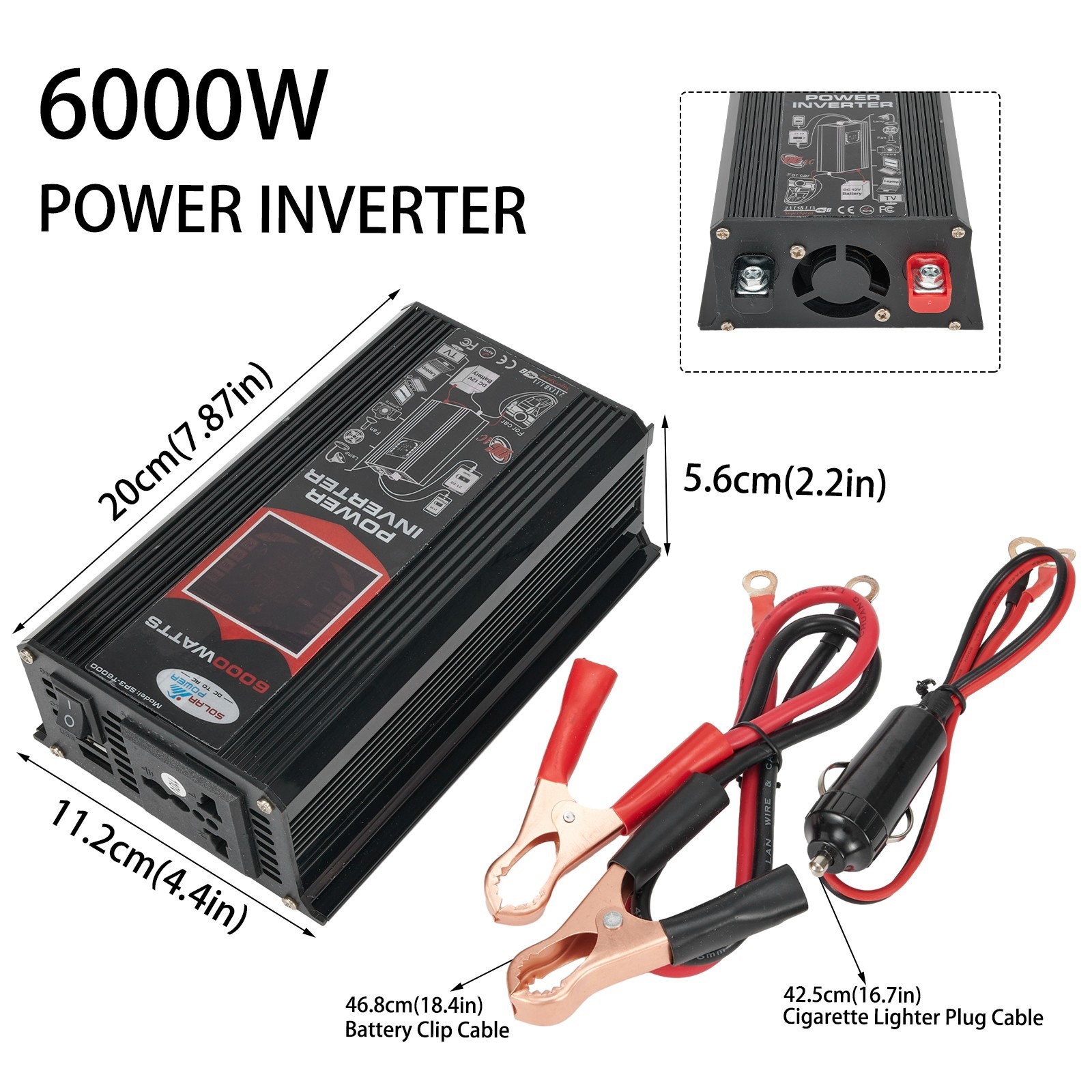 Powerful Output 6000W DC 12V to AC 110V Car Voltage Converter Dual USB