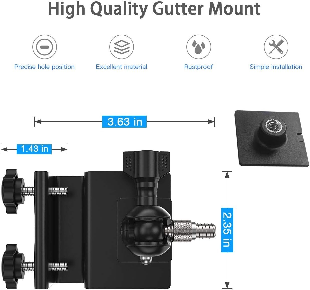 Weatherproof Adjustable Gutter Mount for Ring Solar Panels – Black Aluminum