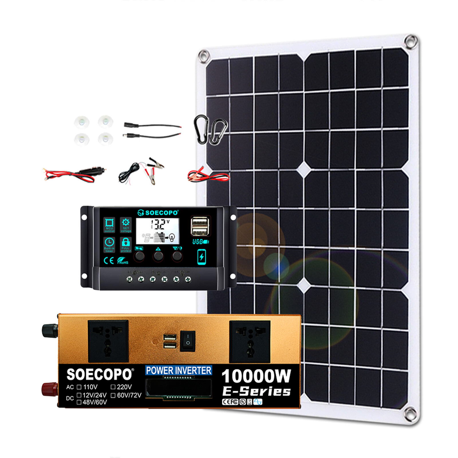 10000W Solar Kit – 500W Panel 100A MPPT Controller DC Cable 12V/24V to 110V
