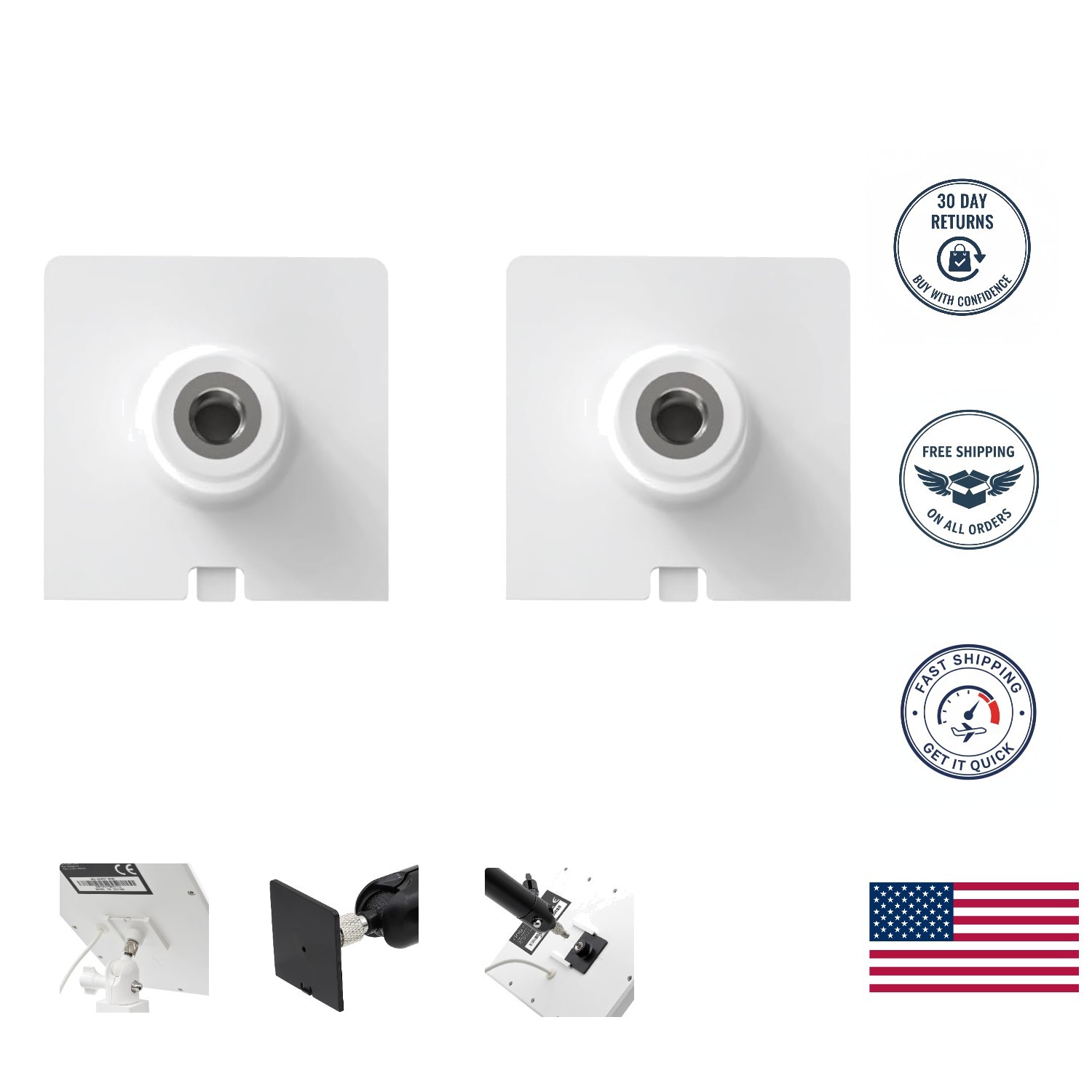 White Plastic Threaded 1/4 Inch Mount Adapters for Ring Solar Panels – 2 Pack