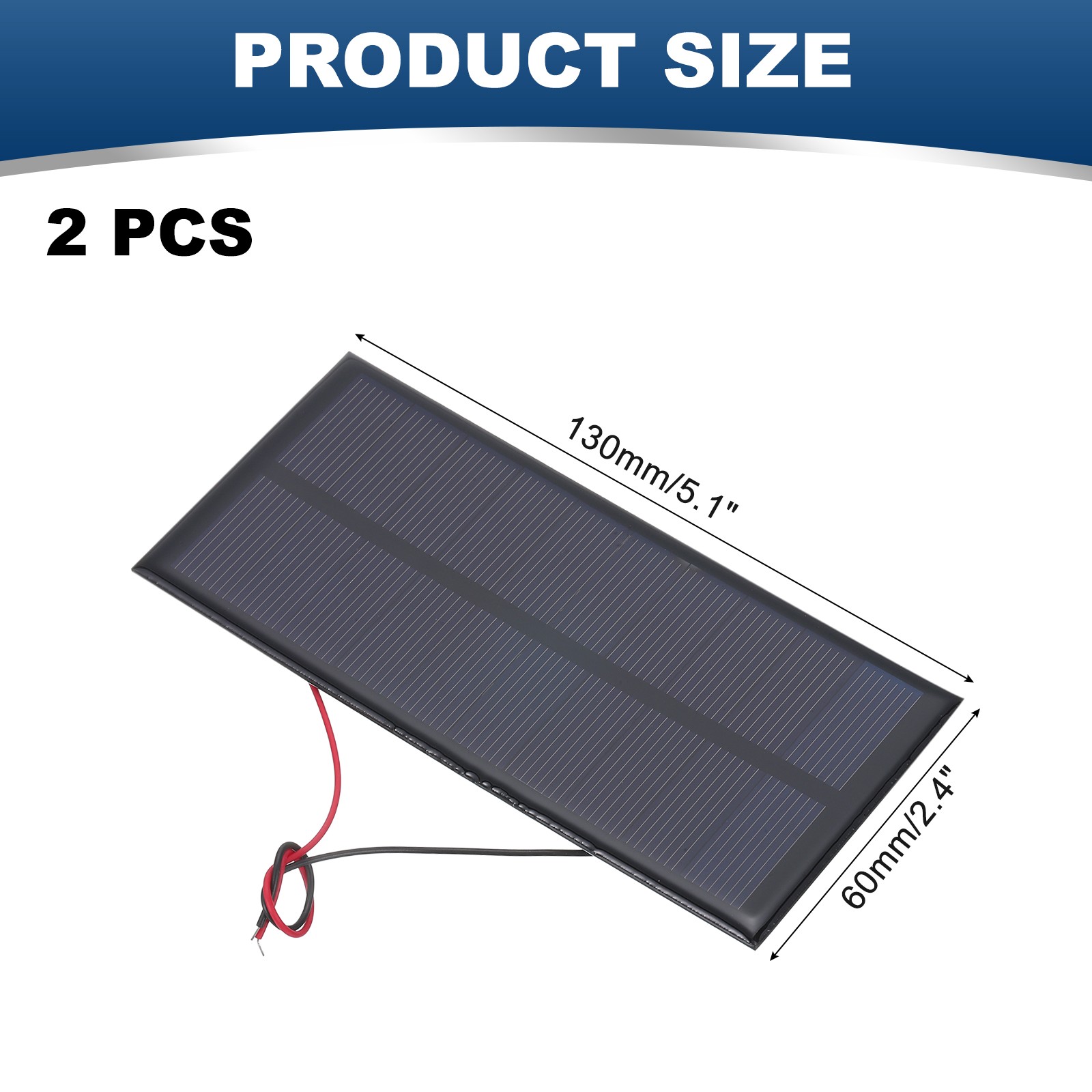 2 Pcs 5V 1W 200mA Mini Solar Panels with 2 Cable 130mm x 60mm
