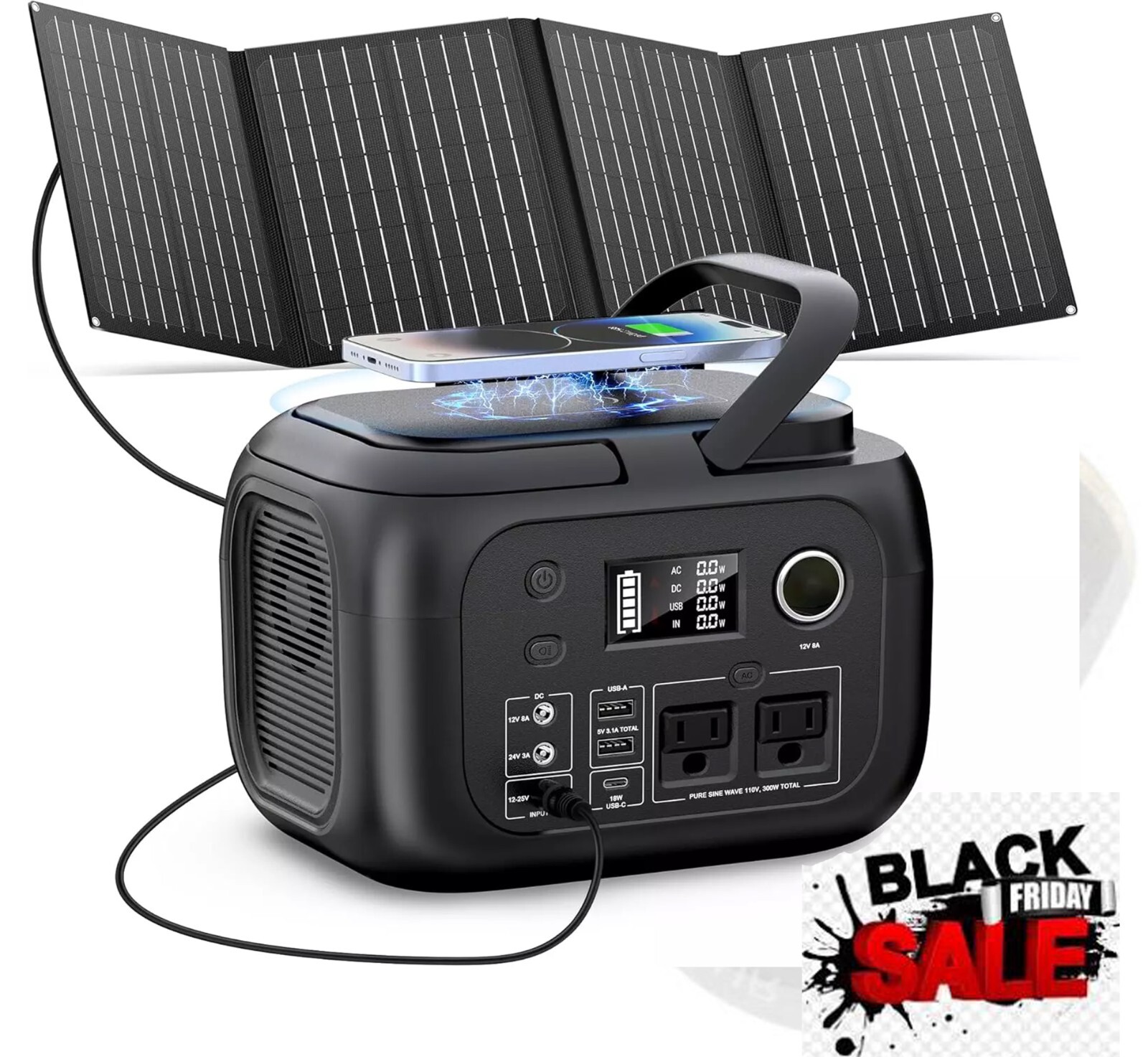 SALE! 300W Portable Power Station with Solar Panel 40W, 260Wh Solar Generator