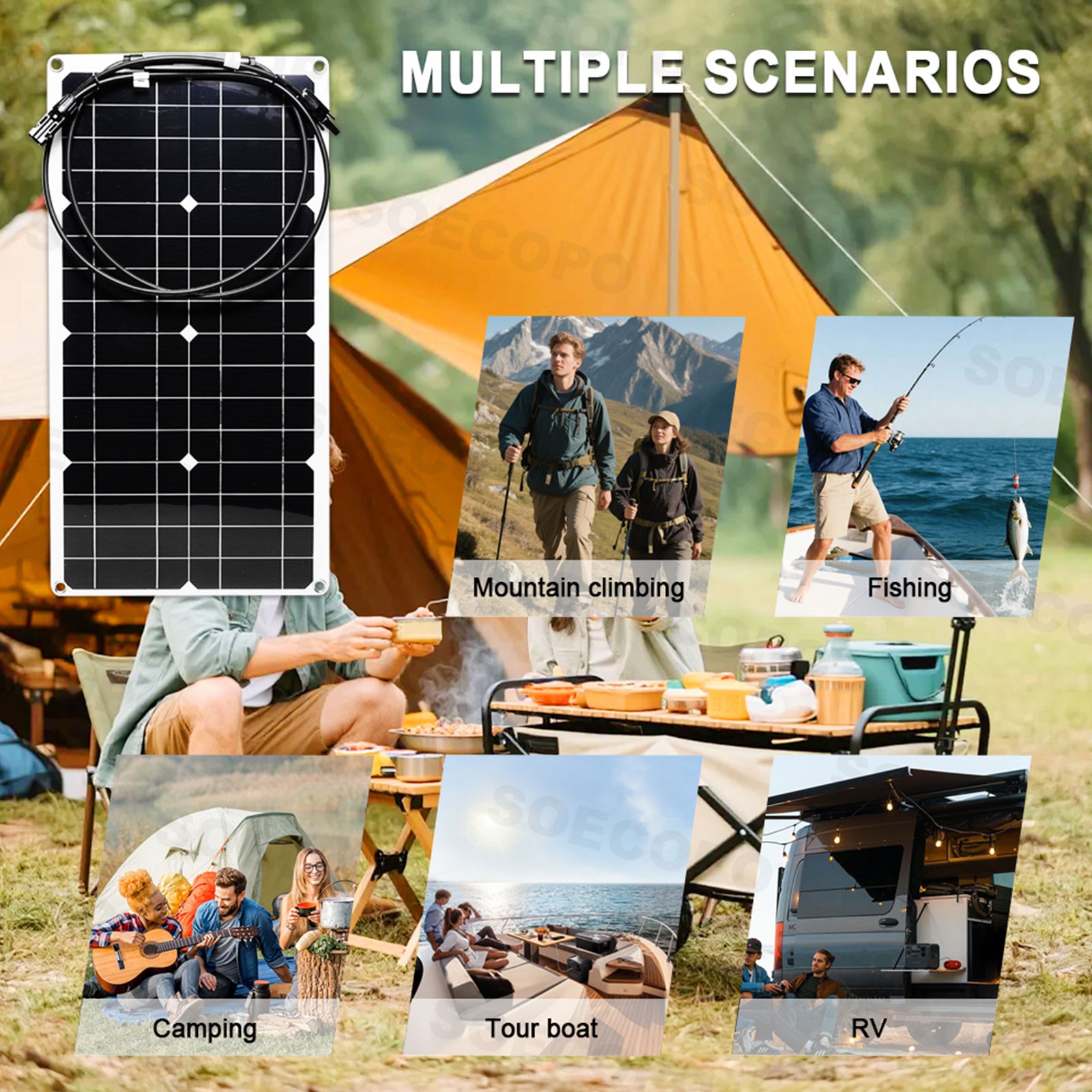 15000W Peak Solar System Kit 2pcs Flexible Panel DC12V/24V AC110V/220V Inverte9z