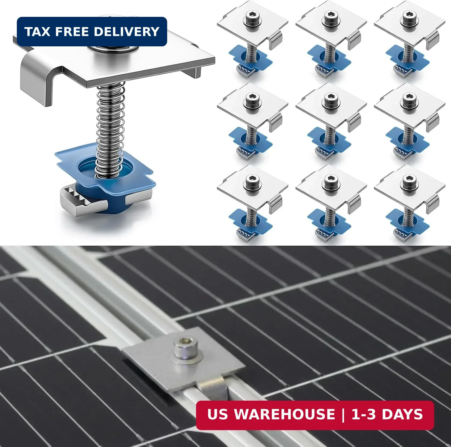 Silkfly 10 Pcs Solar Panel Mid Clamps for 1-5/8 Inch Steel Strut Channel, Solar