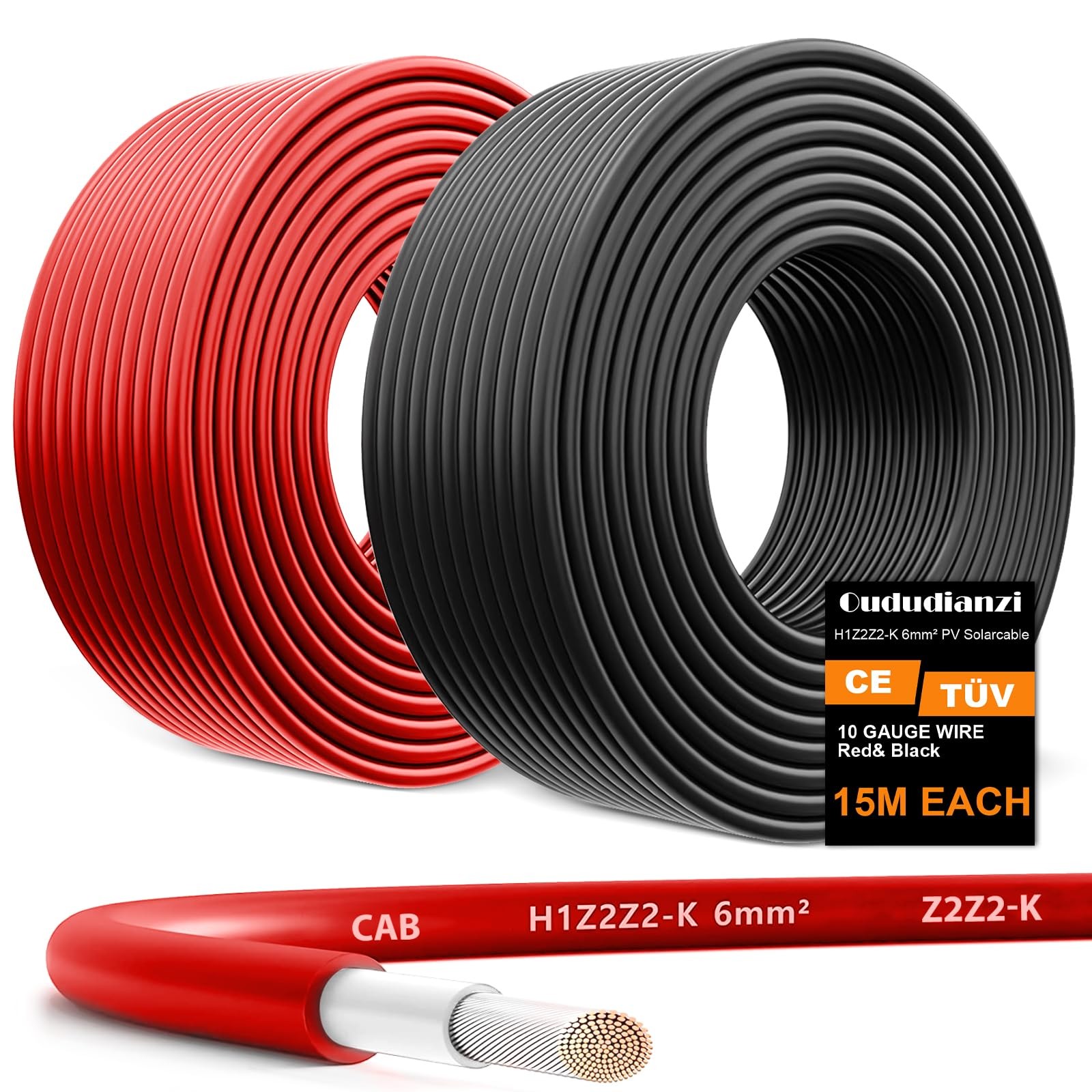 2×50 Feet Solar Panel Wire, 10AWG Solar Wire Tinned Copper 10 Gauge Solar Cab…