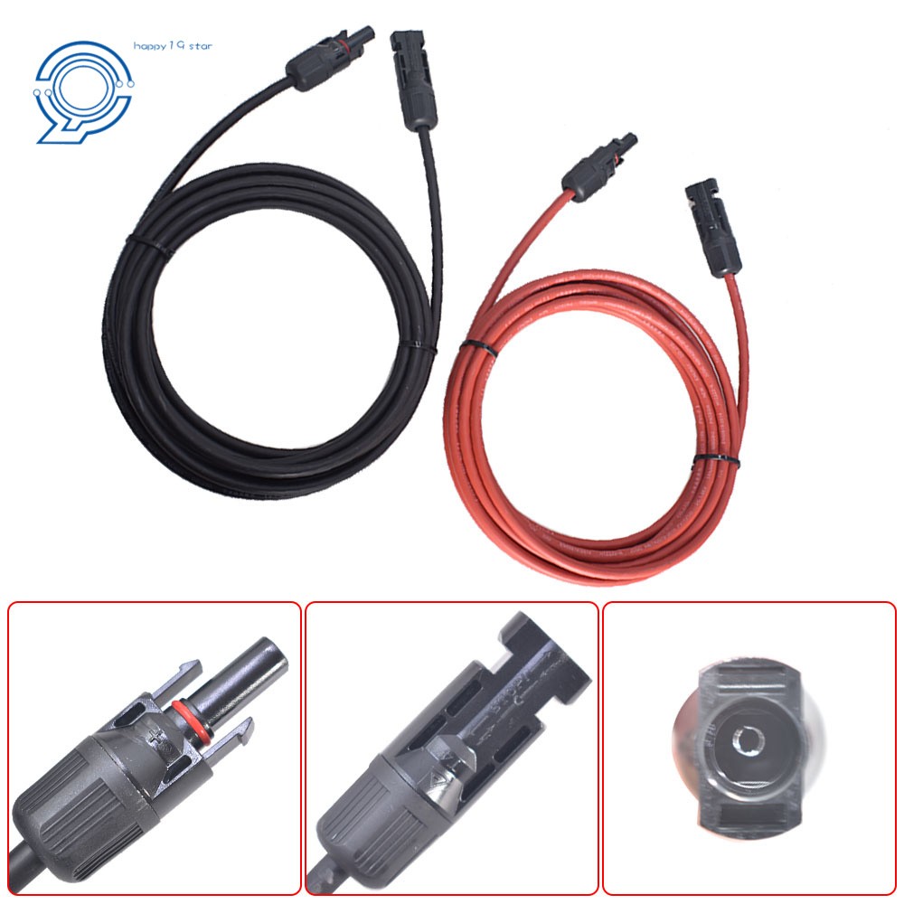1 Pair 10ft Black and Red Solar Panel Extension Cable Wire Connector 12AWG