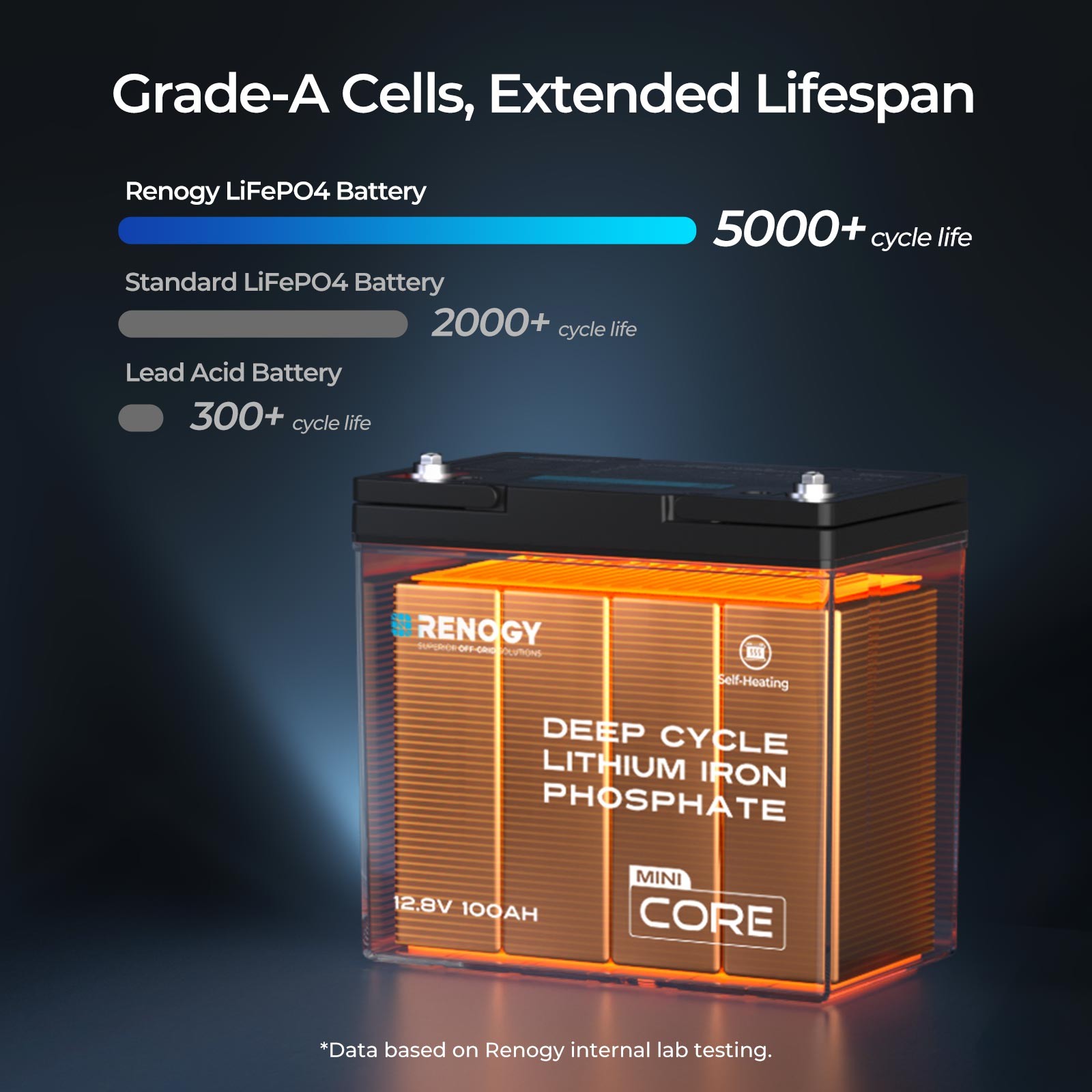 Renogy 12V 100Ah Lithium LiFePO4 Battery Self-Heating BMS Certified refurbished