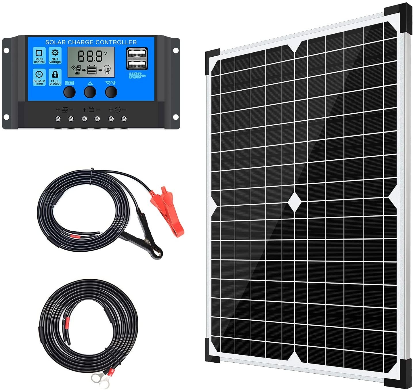 Solar Panel Kit 20W 12V Monocrystalline,Battery Maintainer +10A Solar Charge …