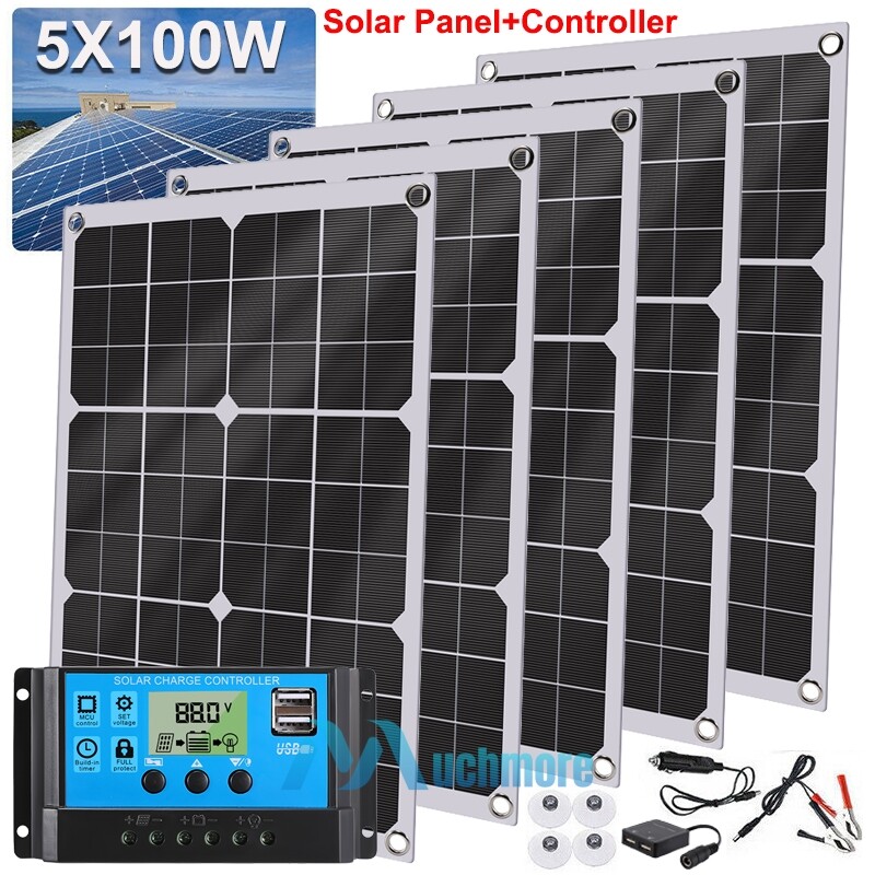 500W Watts Solar Panel Kit 100A 12V Battery Charger with Controller Caravan Boat