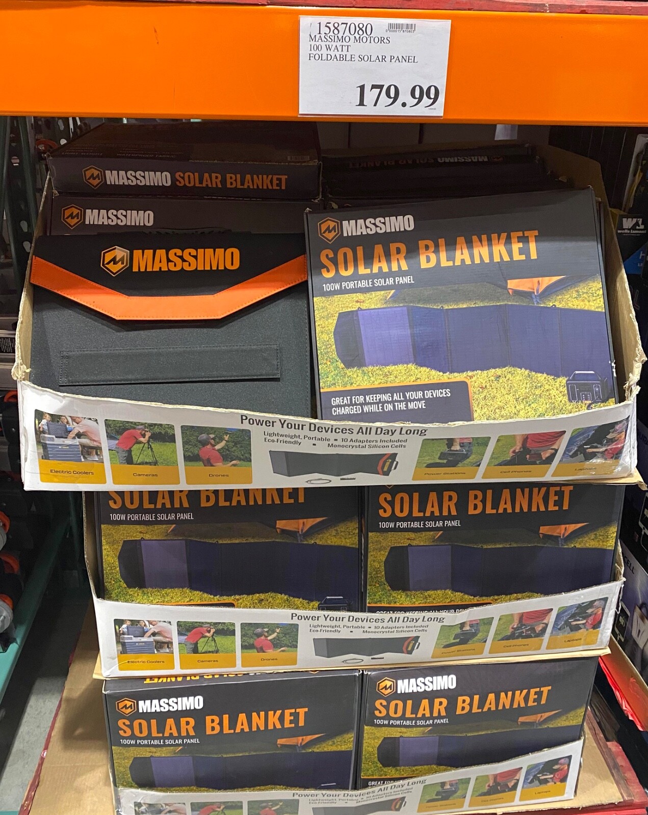100W Portable Foldable Solar Panel Blanket Massimo W/ 2 USB & DC Charging Ports