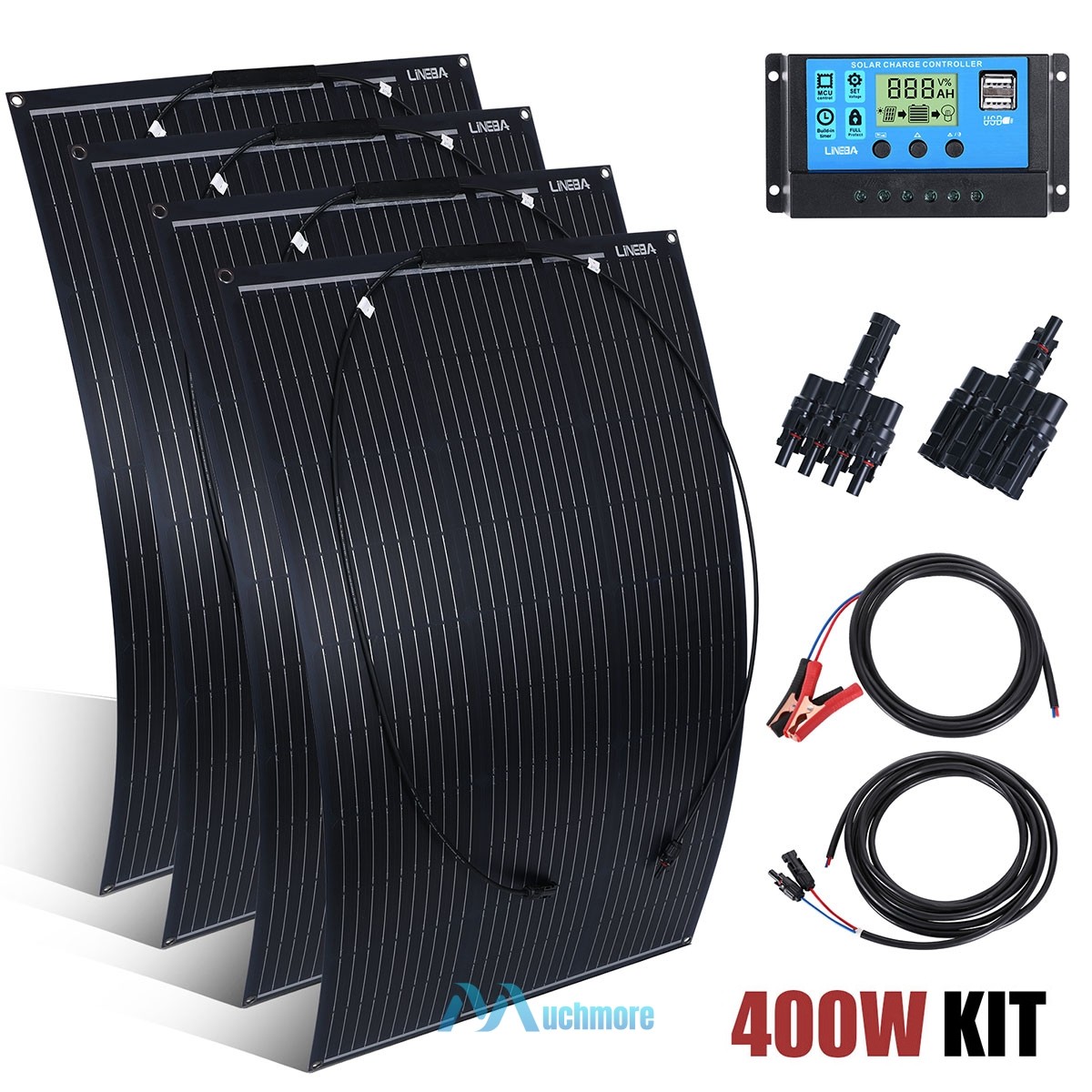 400W Flexible Solar Panel Kit 18V Home RV Battery Charge with 30A PWM Controller