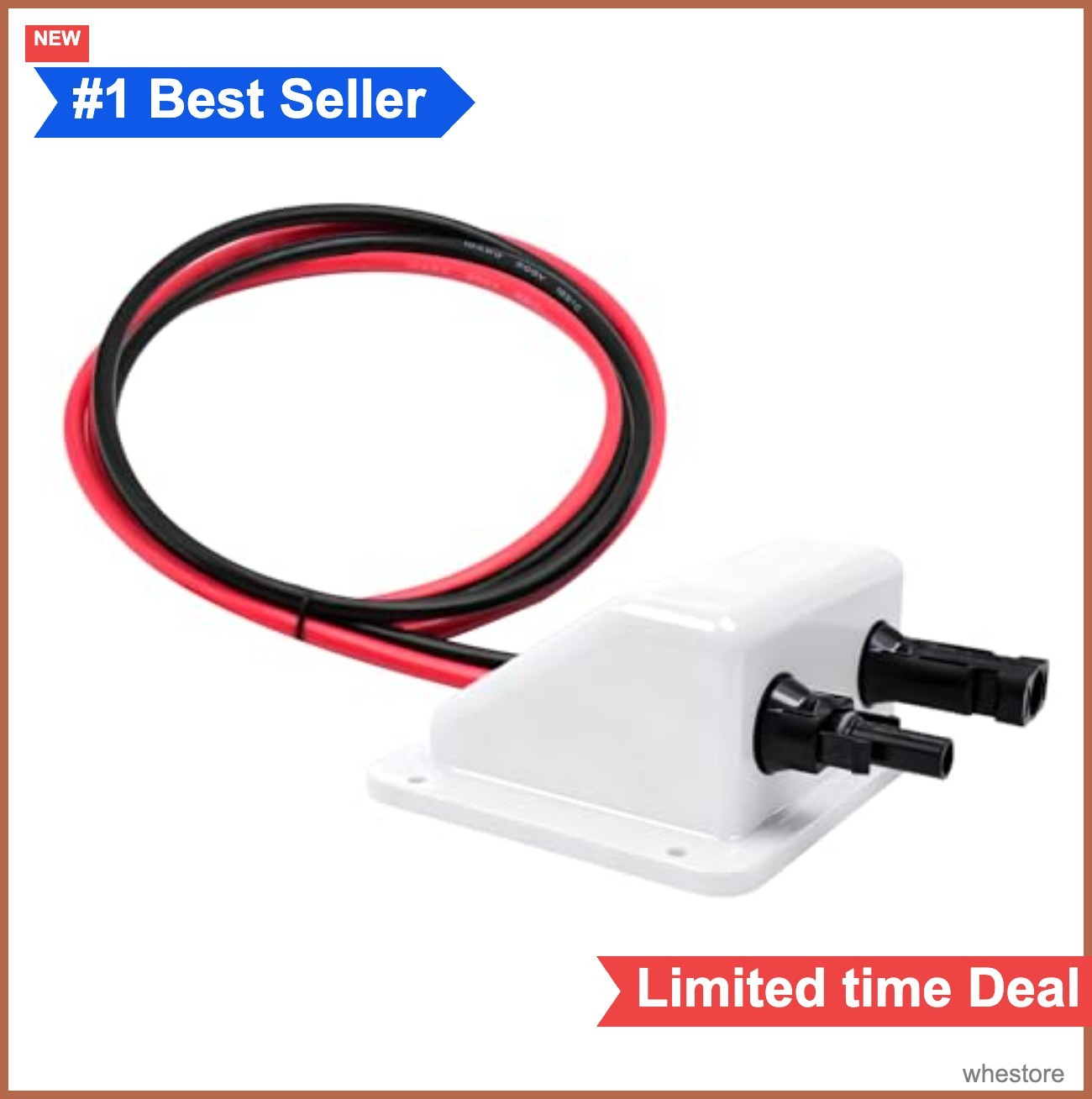 Solar Dual Cable Entry Housing IP68 UV Resistant 10AWG 3.28ft for RV Boat Solar