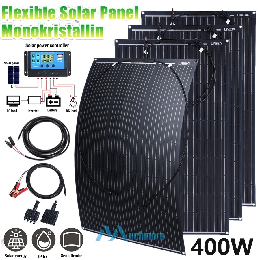 100W 200W 400W 12V Mono Solar Panel & Controller Kit fr Home RV Camping Off Grid