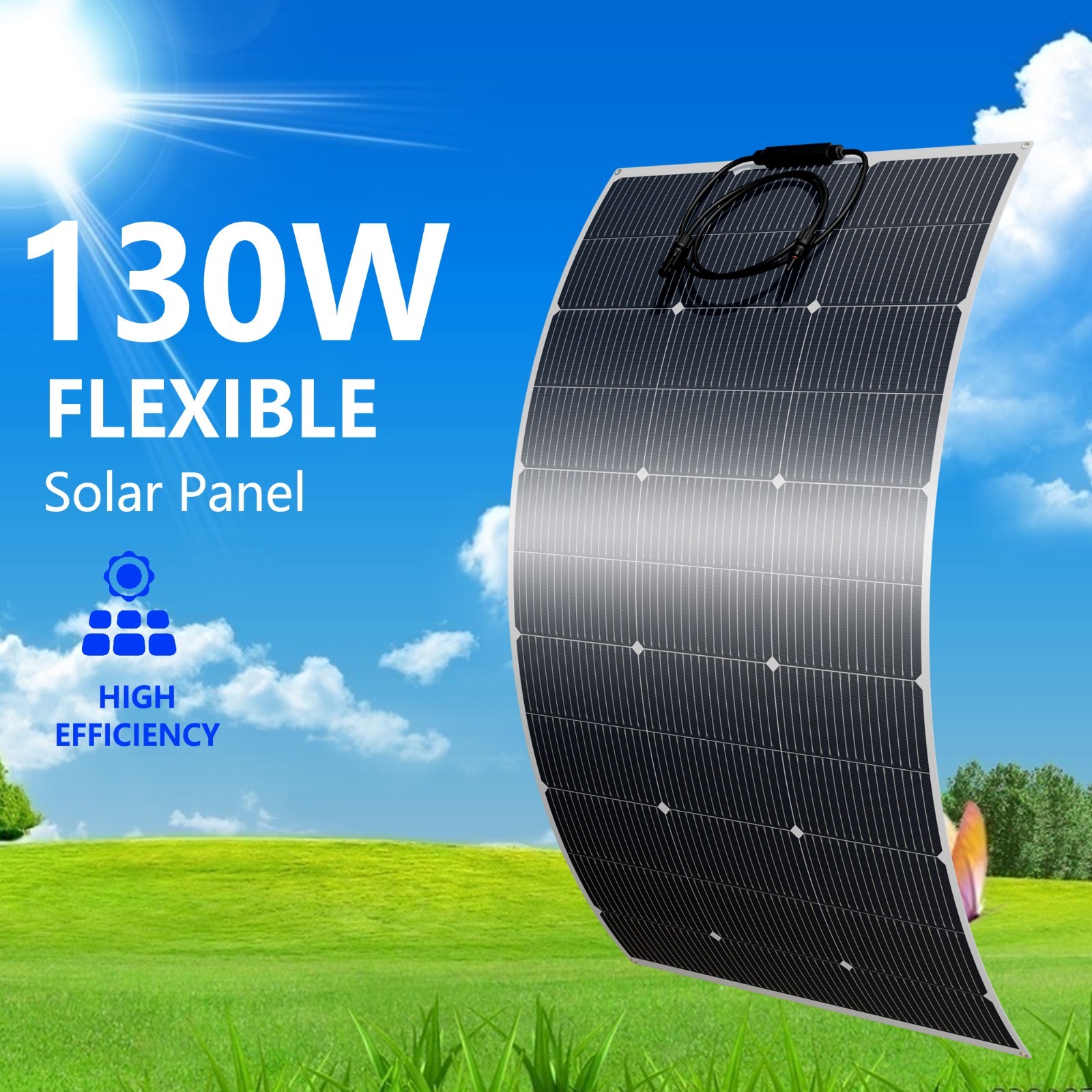 130W 18V Flexible Solar Panel Waterproof IP67 Monocrystalline Solar Cell Power