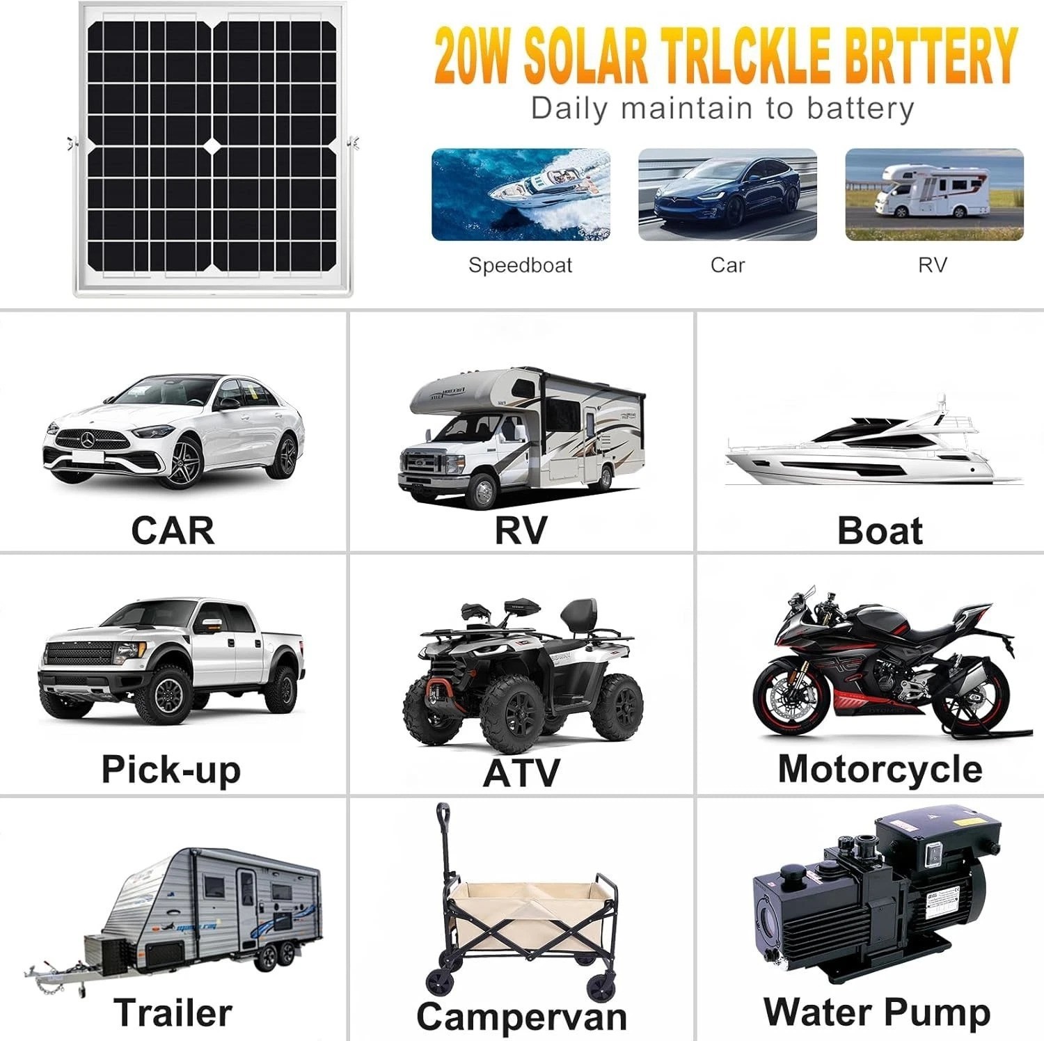 High-Efficiency 20W Solar Battery Maintainer with Adjustable Mounting Bracket