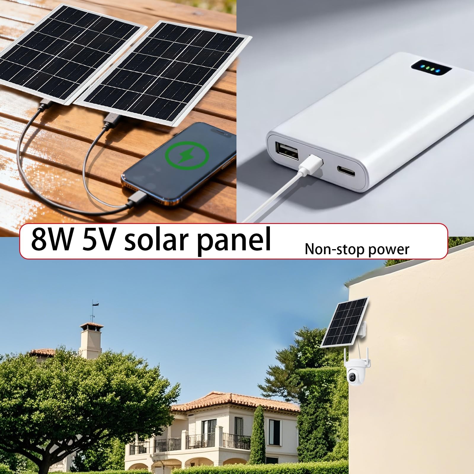 5V 16W Solar Panel 2-Pack IP65 Waterproof with USB-C/Micro USB/DC Ports 9.8ft…