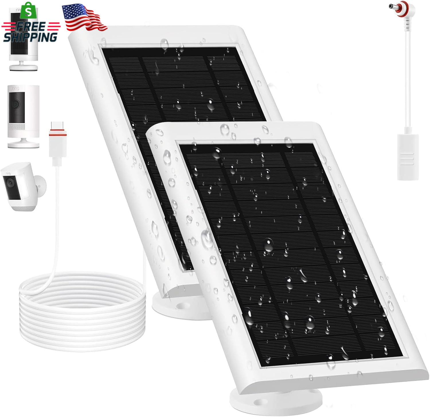 Solar Panel for Ring Camera(2Nd Generation), 2 Pack 5W Solar Panel with 10FT/3M