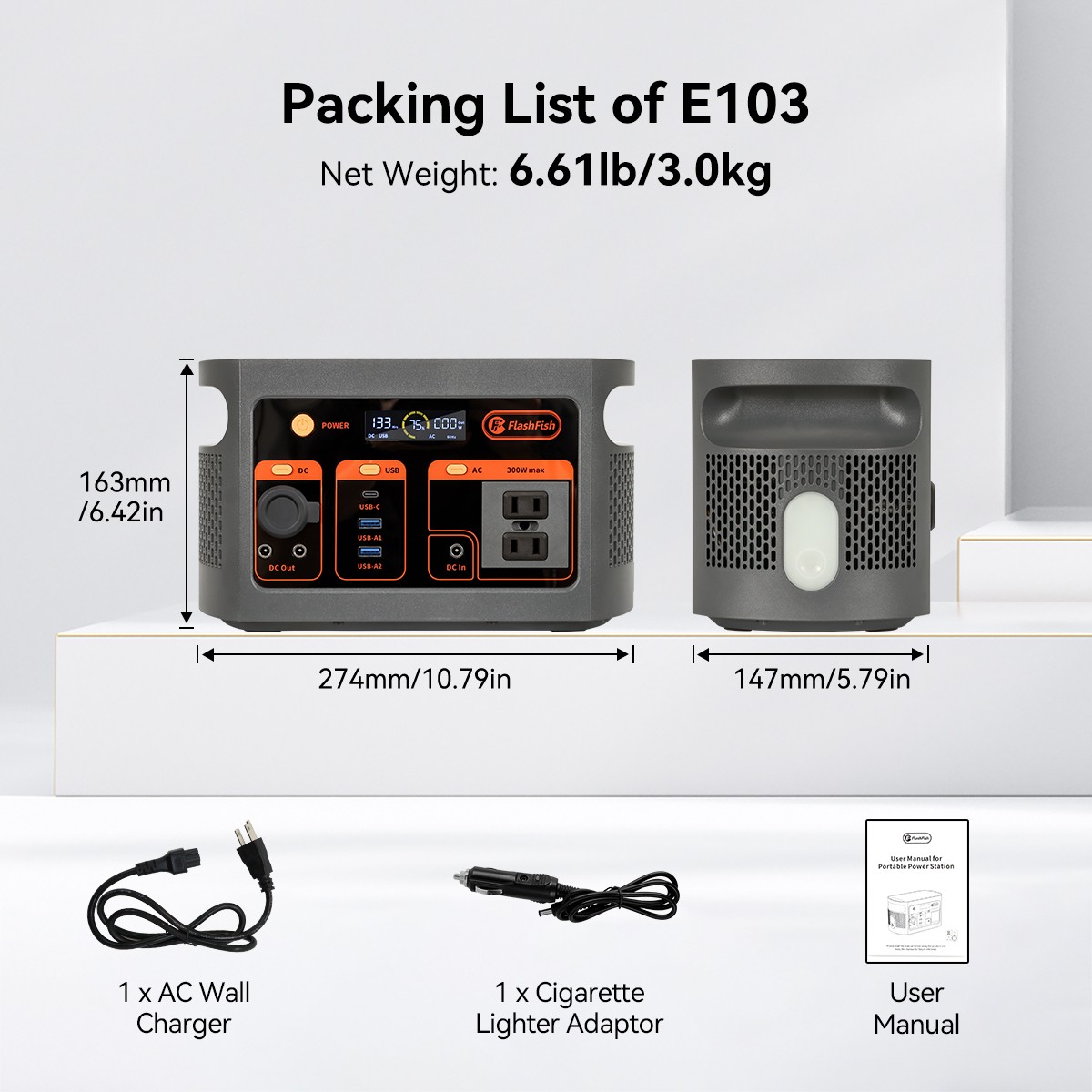 FlashFish E103 Portable Power Station 300W 179Wh Solar Generators Refurbished
