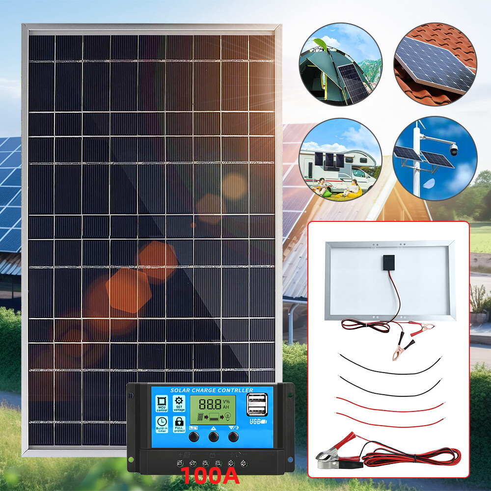 30W Solar Panel +100A Controller w/ Aluminum Frame Cell Photovoltaic Charger