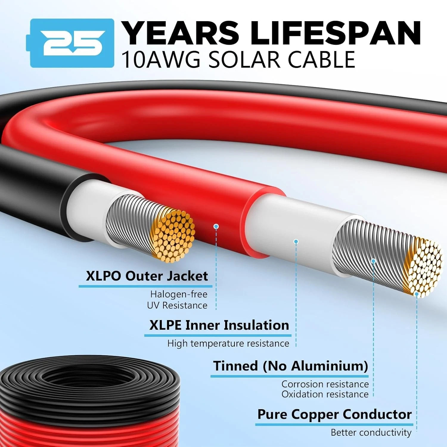 2x100FT Solar Panel Wire, Solar Cable, Solar Wire 10AWG, Solar Extension Cable,