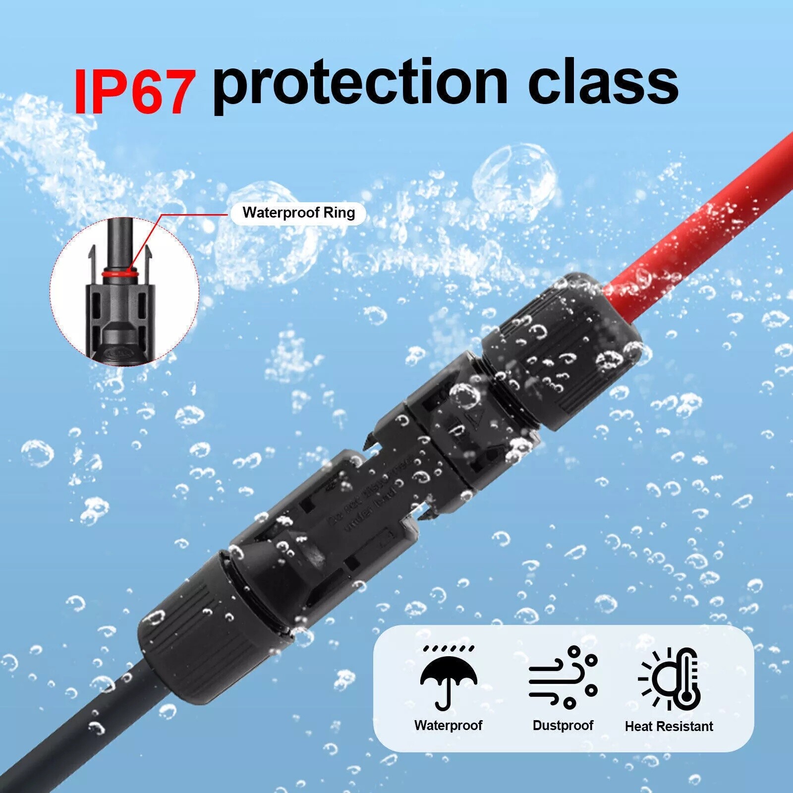 10 AWG Solar Panel Extension Cable PV Wire Solar Connectors Pair Black Red 6mm²