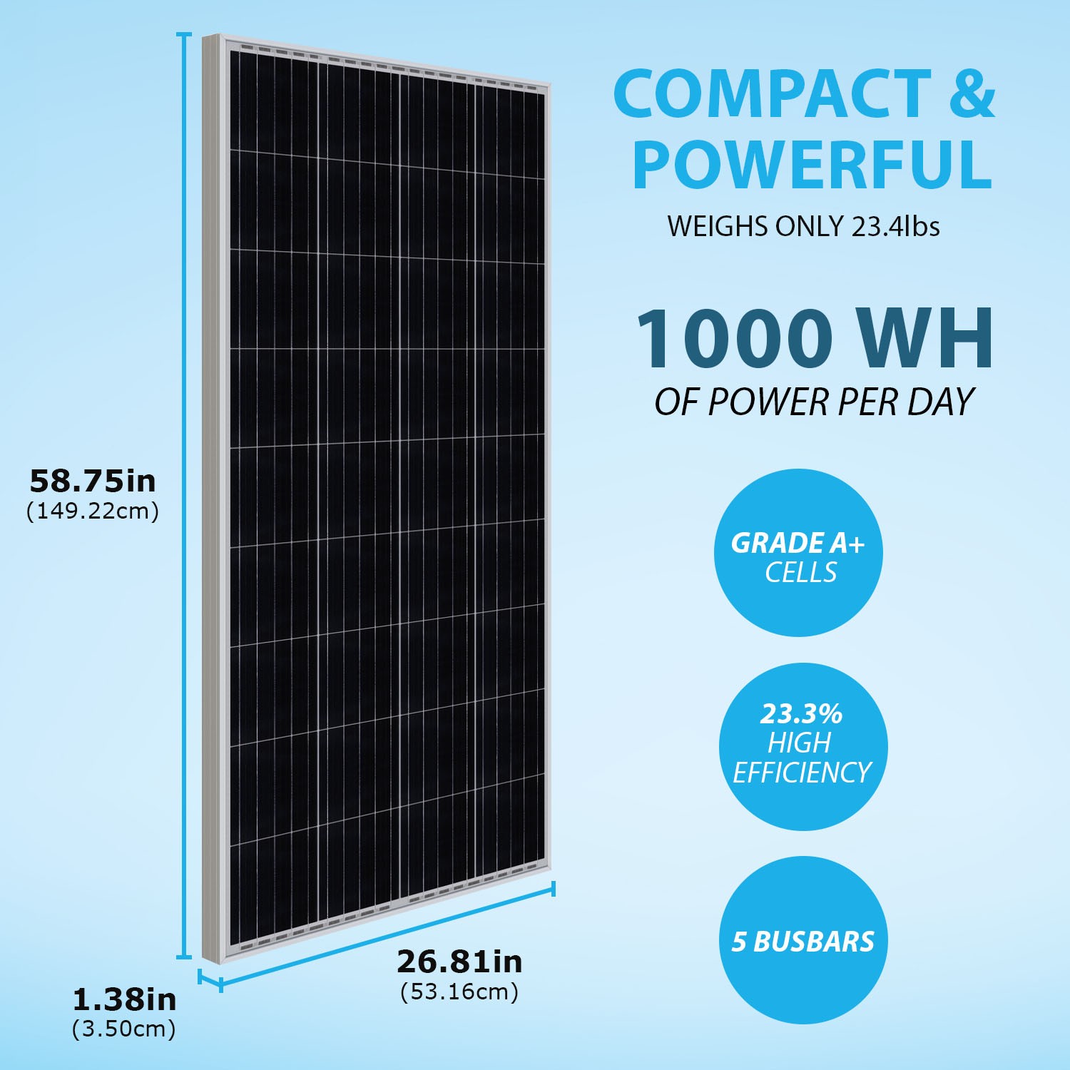 Mighty Max 200 Watt 12V Monocrystalline Solar Panel for Camper, Vehicle, Caravan
