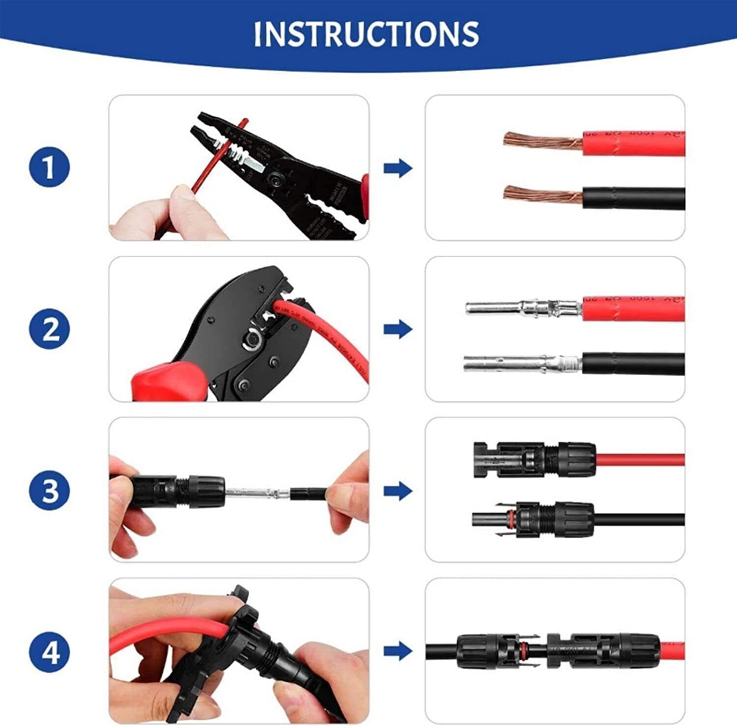 12/24PCS Solar Panel Cable Wire Connectors Crimper PV Crimping Pliers Tool Set