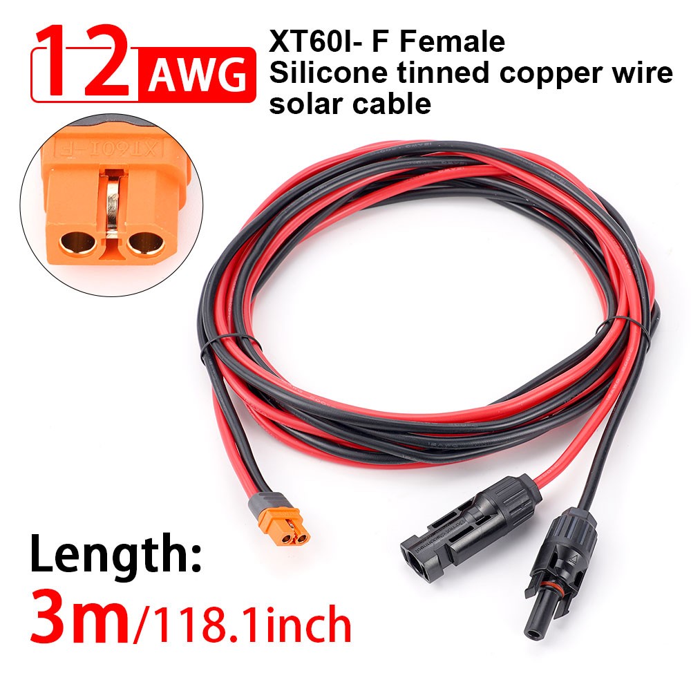 12 AWG XT60i Female to Solar Panel Extension Cable Solar Connector Charging 10FT