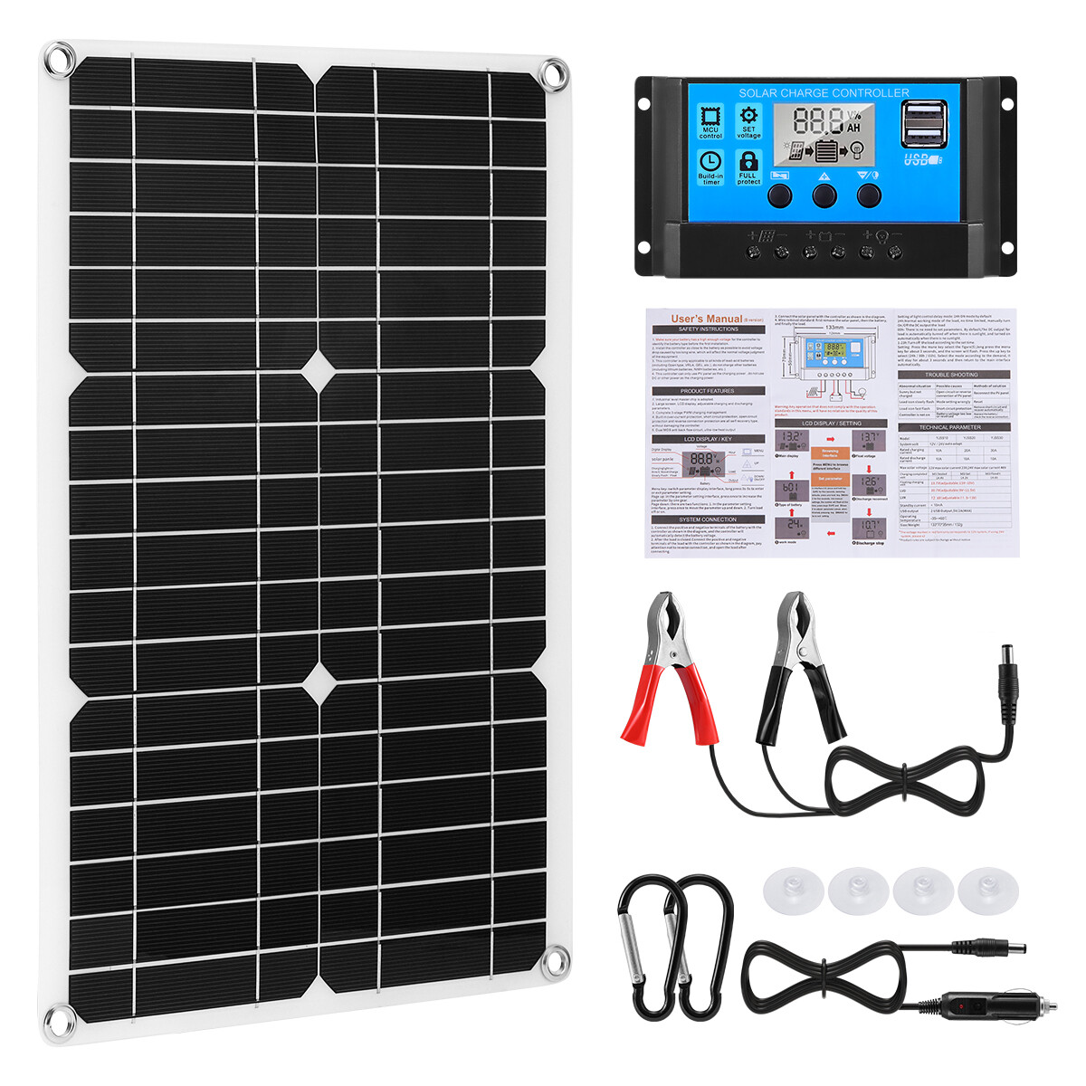 400W Solar Panel Kit 100A 12V Charger w/Dual USB Controller RV Caravan Boat