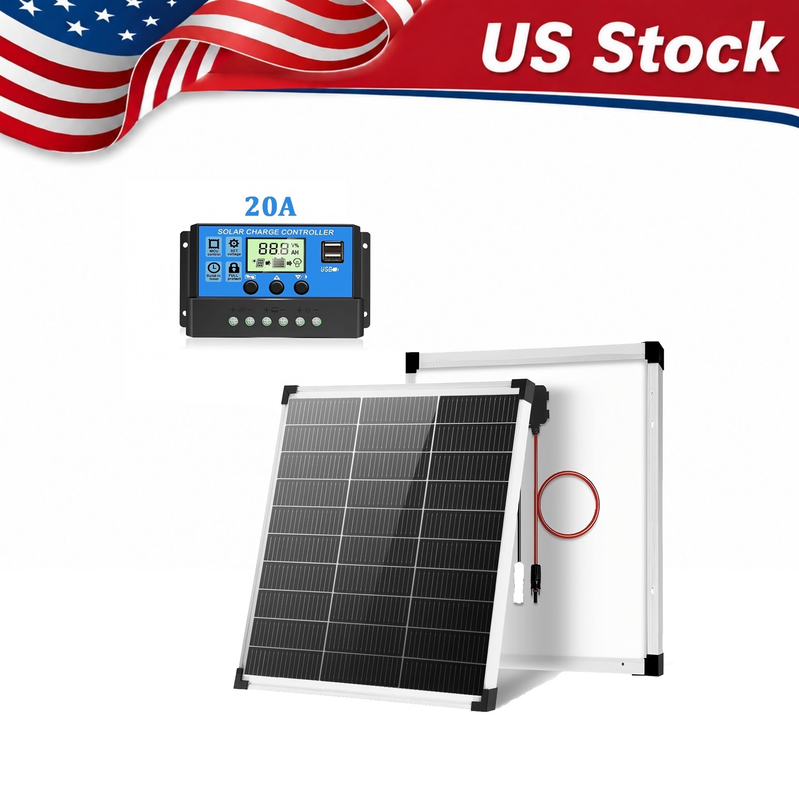 50W 12V Solar Panel Kit Controller Mono N-Type High Efficiency Battery Charging