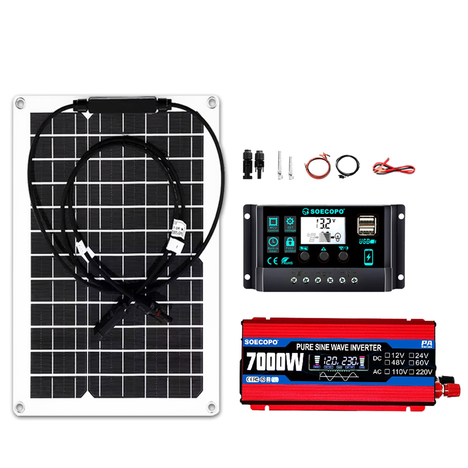 7000W Solar System Kit 12V To 110V/220V Off-Grid Inverter System 100A Controller