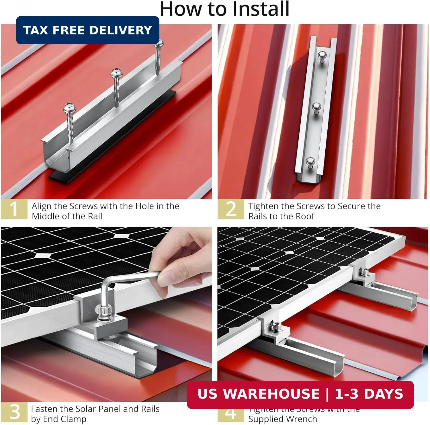 Anbte Solar Panel Bracket Kit, 6 Pcs 7.87 in Aluminium Solar Panel Mounting Rail
