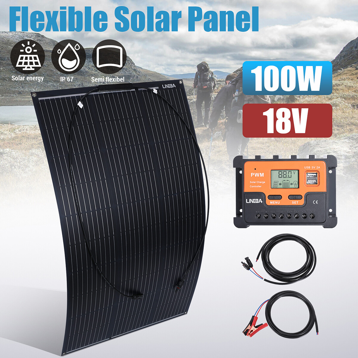 400W Monocrystalline Solar Panel LCD Battery Charger Kit fr Home/Caravan/RV/Boat