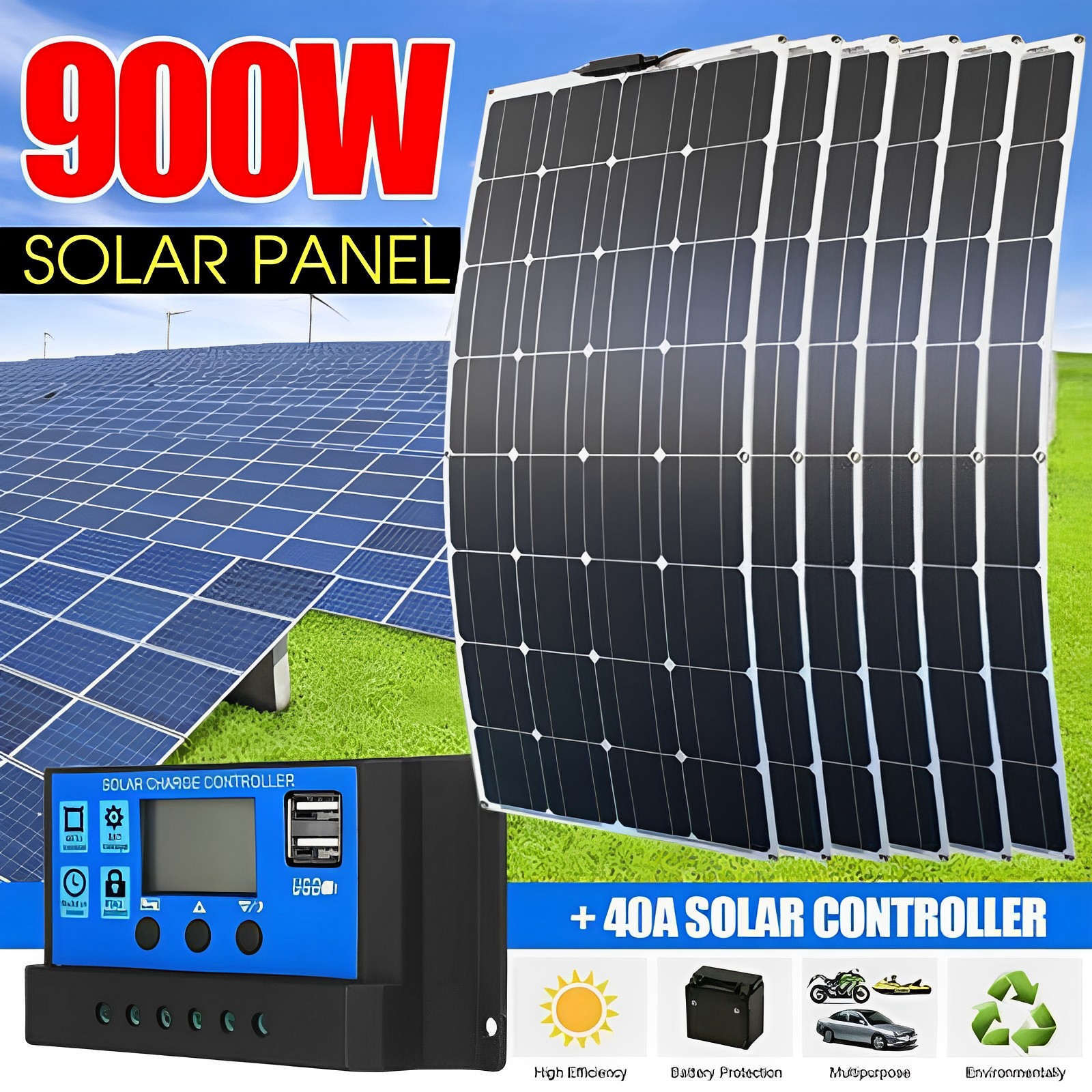 Flexible Solar Panels Kit 150W 300W 600W 1200W Monocrystalline 12V 24V Home RV