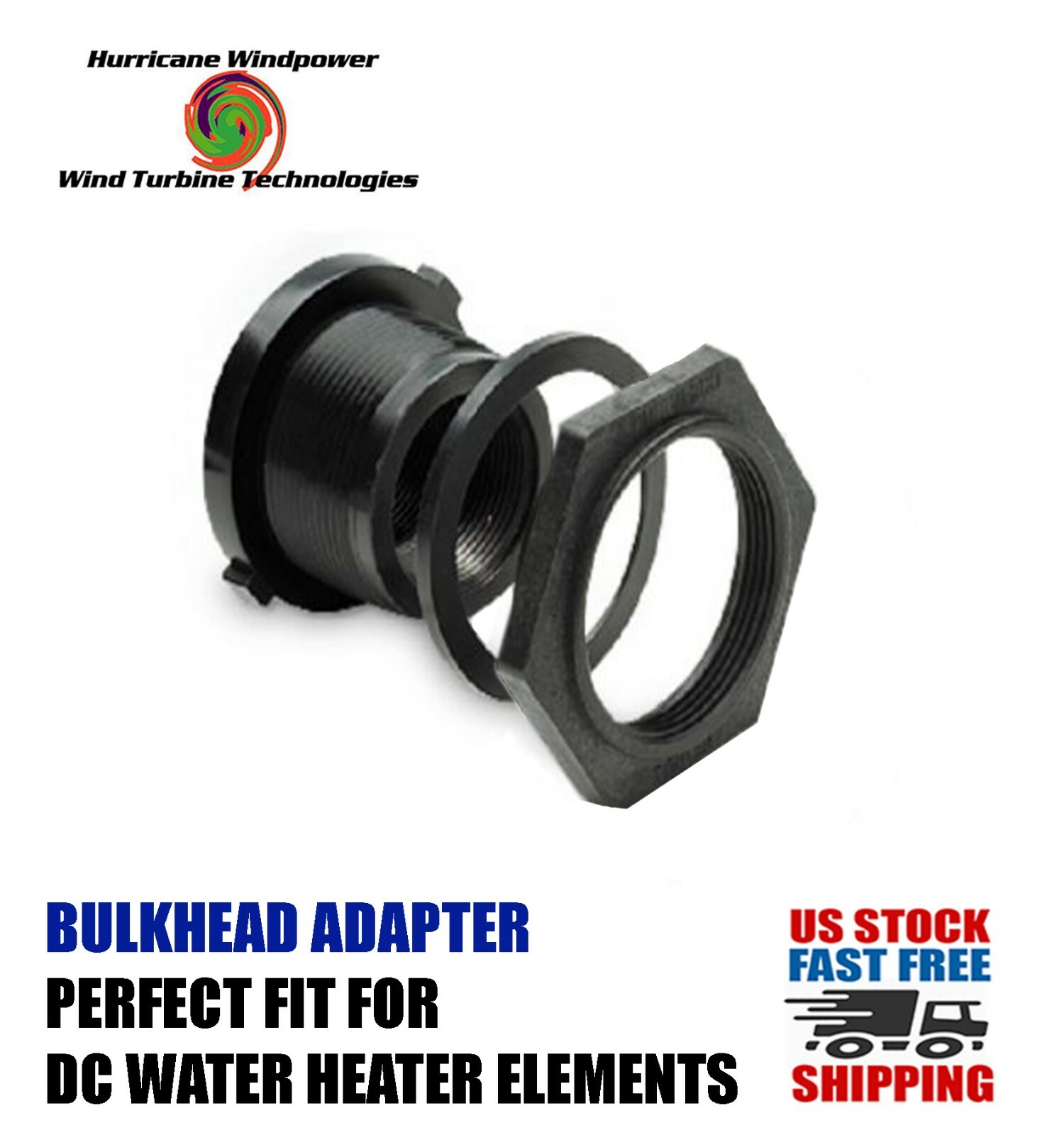 DC Water Heater Element 12 Volt 65 Watt w/Bulkhead Adapter Solar Water Heating