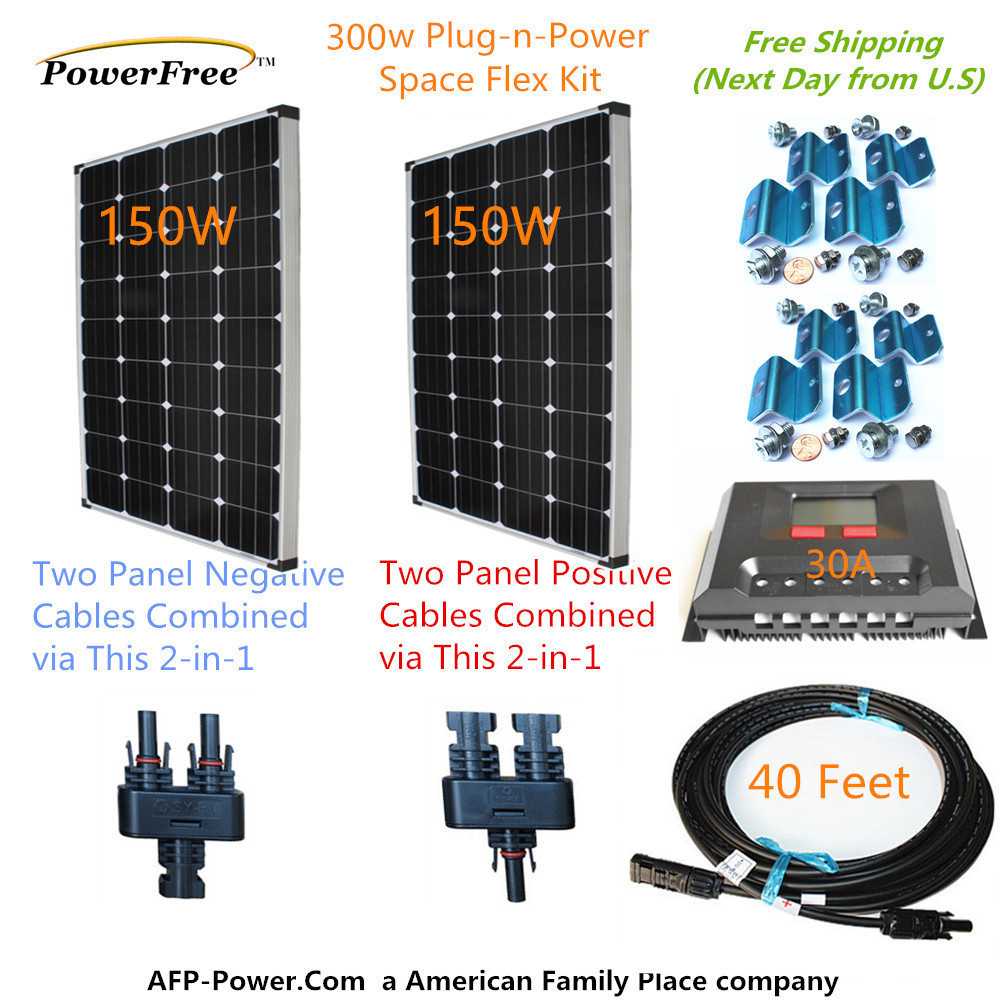 MonoPlus Solar Cells Two 150w Watt Panels 300w 300 Watt Kit 12v Battery RV Boat