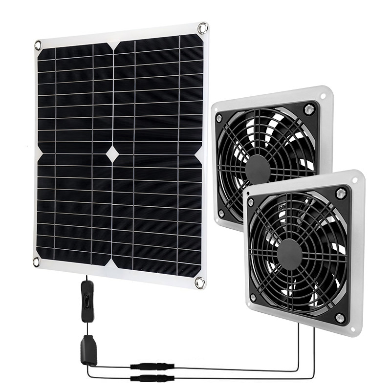 Solar Panel Fan Kit Exhaust Fans Dual Fan Vent Ventilation Coop Greenhouse Fan
