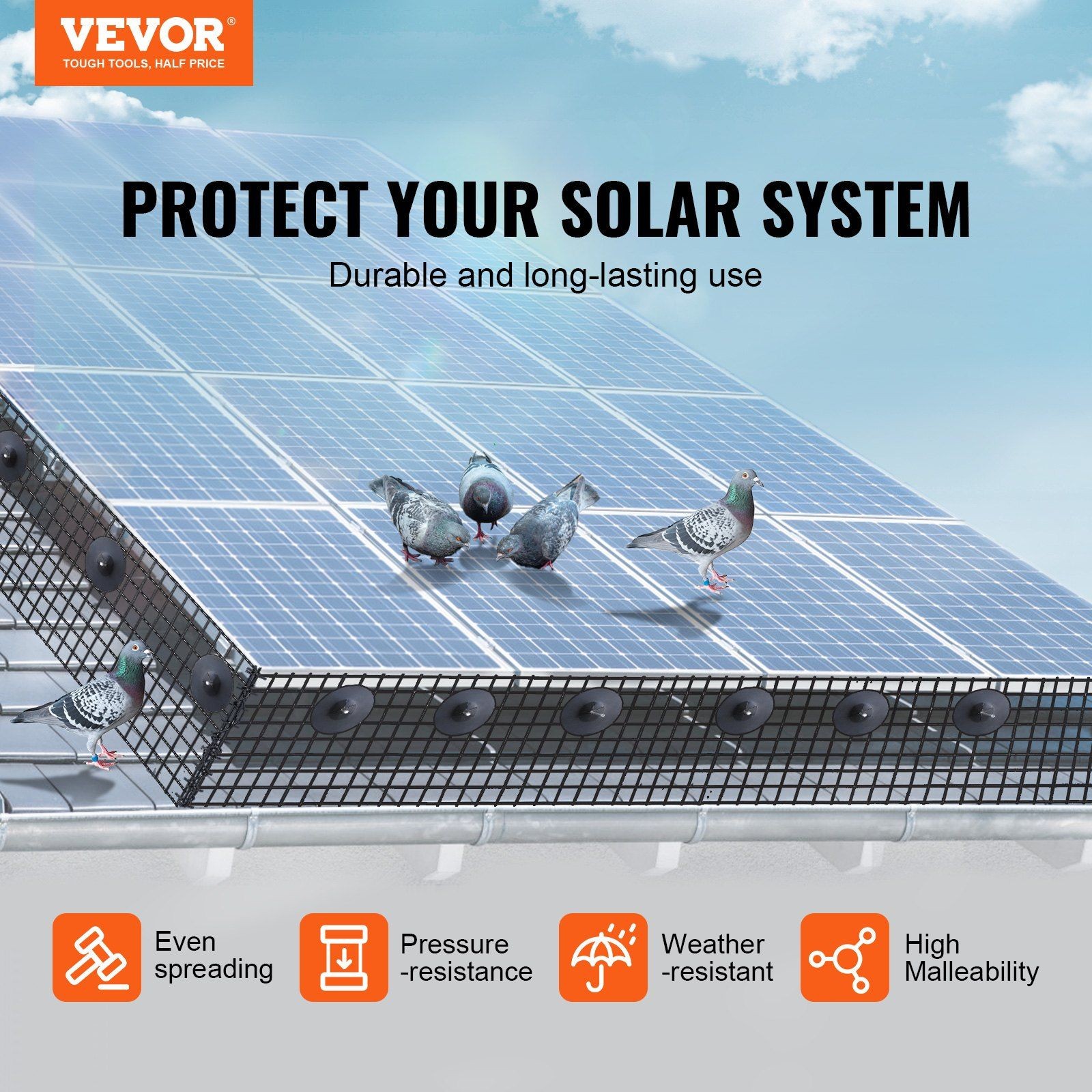 UV Resistant Solar Mesh Guard 8in x 100ft with 100 Piece Clip Kit
