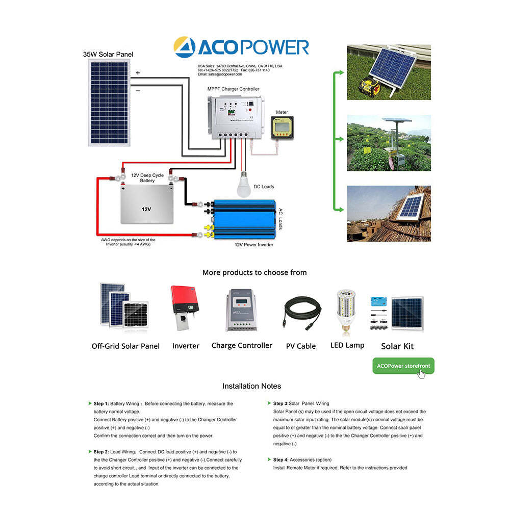 ACOPower 35 Watts Poly Solar Panel Module for 12 Volt Battery Charging