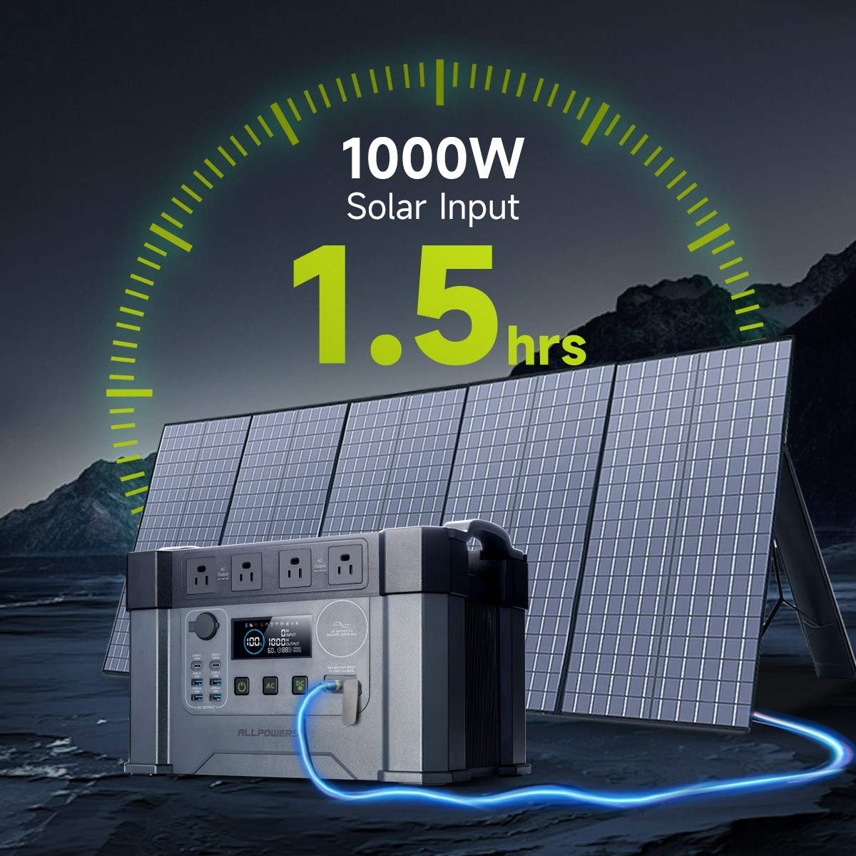 ALLPOWERS 2400W Solar Generator Battery Backup 1500Wh Power Station AC UPS