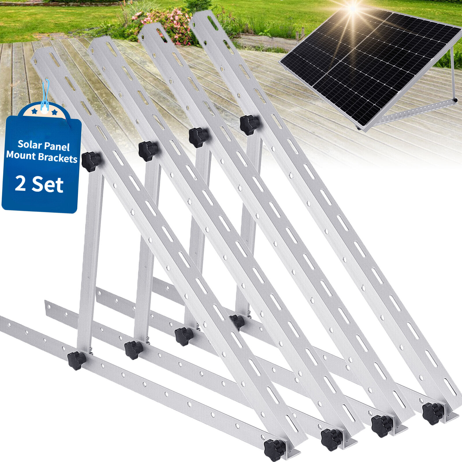 Solar Panel Mount Brackets Adjustable with Foldable Tilt Legs for Roof RV Boat