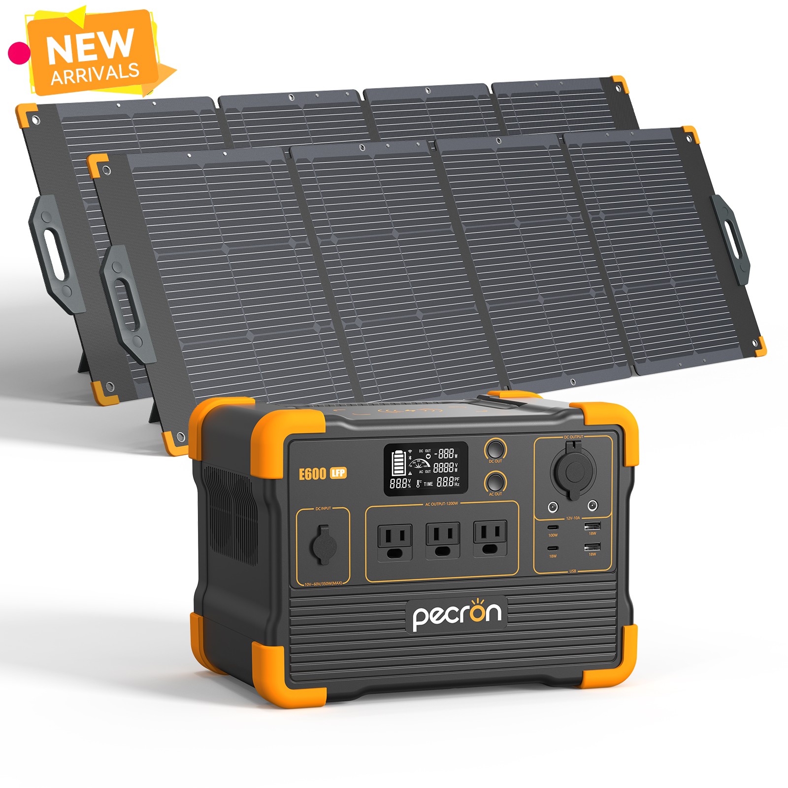 PECRON E600LFP 1200W 614Wh Portable Power Station Generator +2*200W Solar Panel 
