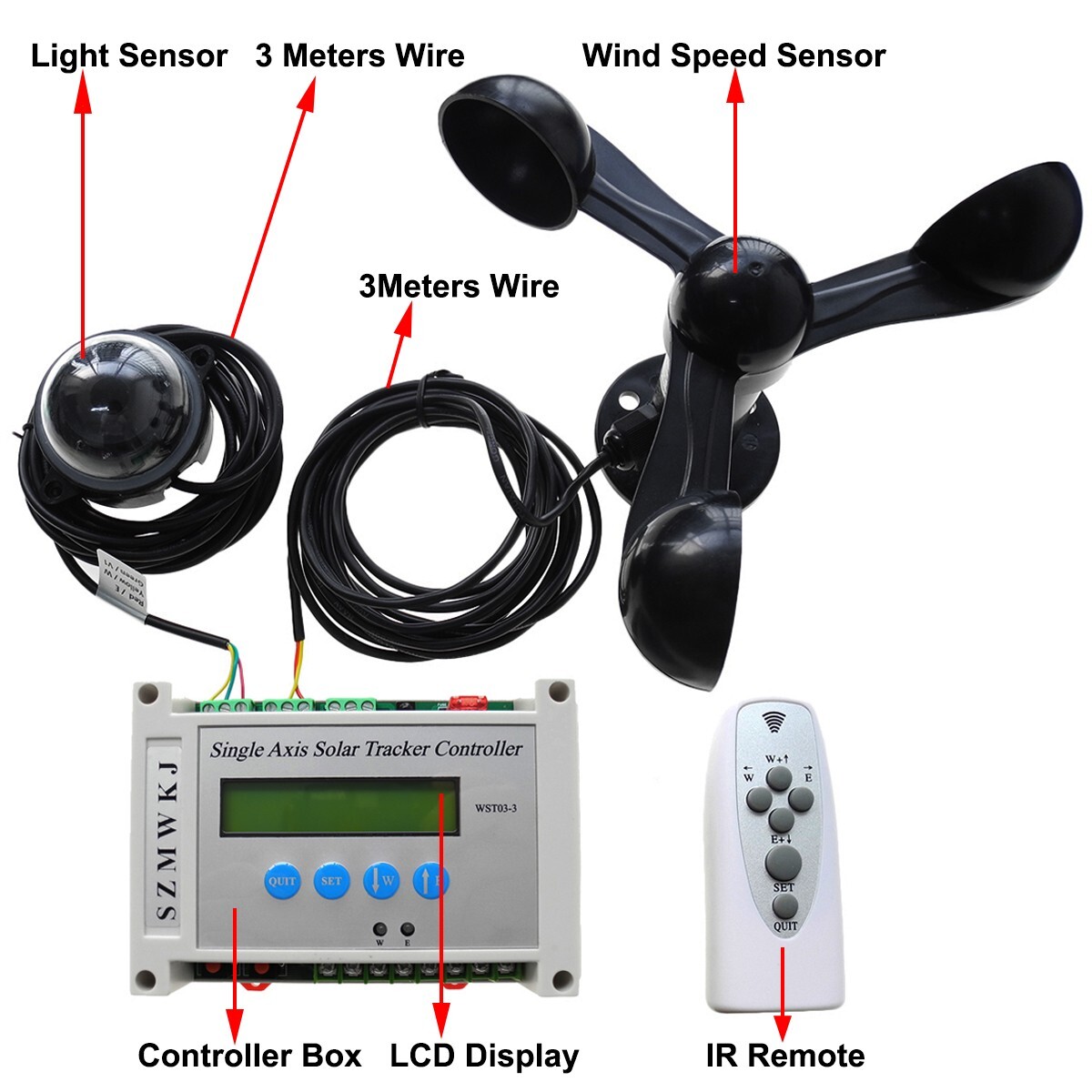 Single Axis Solar Tracker Controller W/ Wind Spd Sensor for Solar Panel Tracking