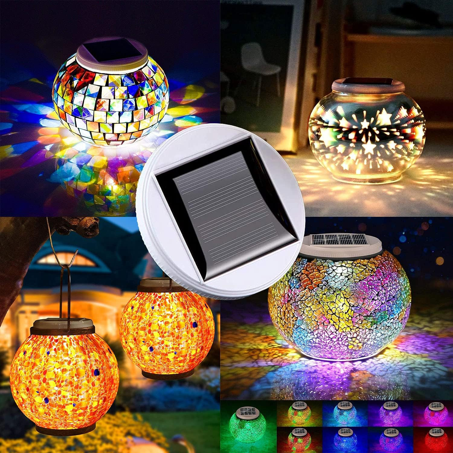 2 Pack Solar Panel Top Replacement for Table Lights, Color Changing Solar Mosaic