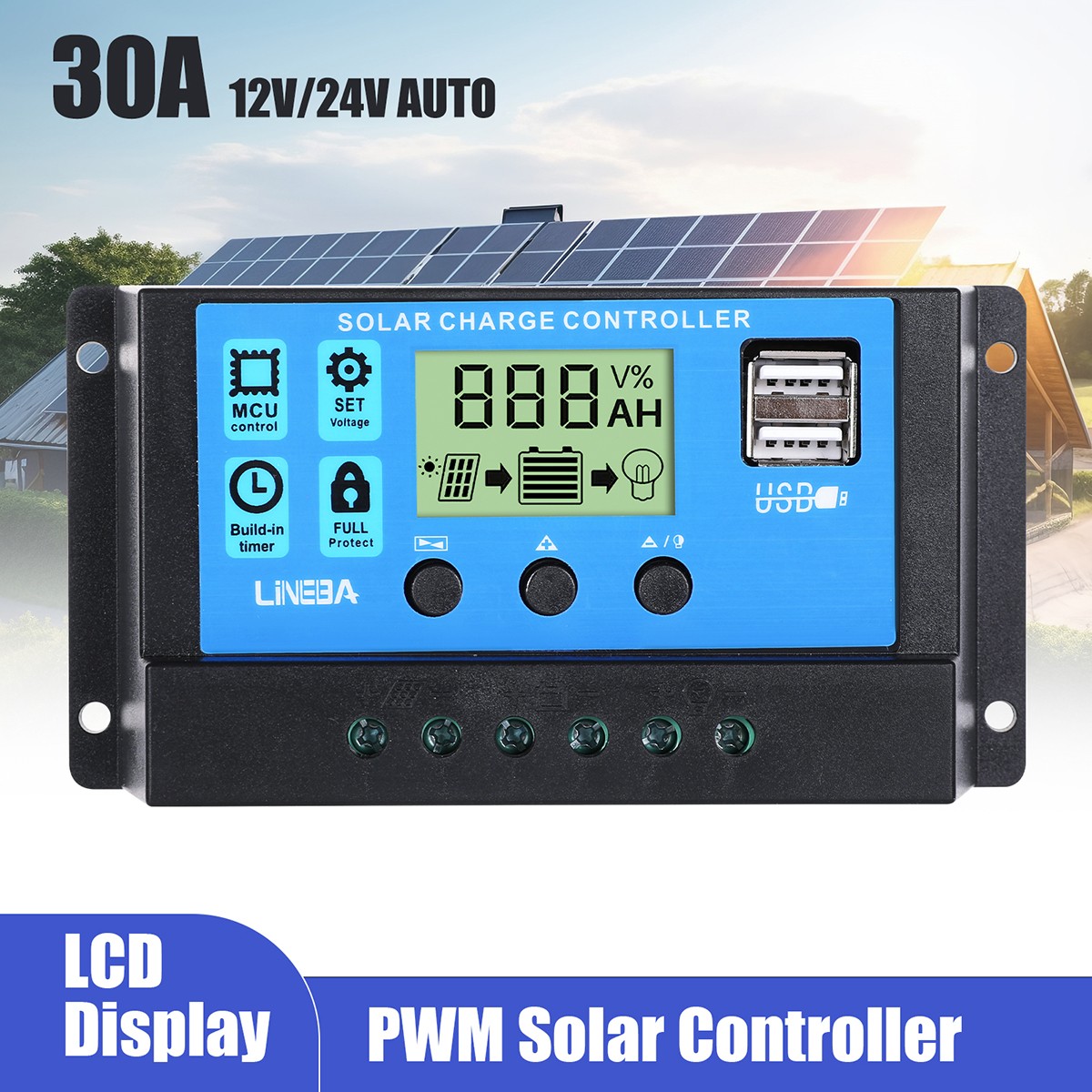 MPPT Solar Panel Charge Controller 12V/24V/36V/48V LifePO4 Regulator Auto Track