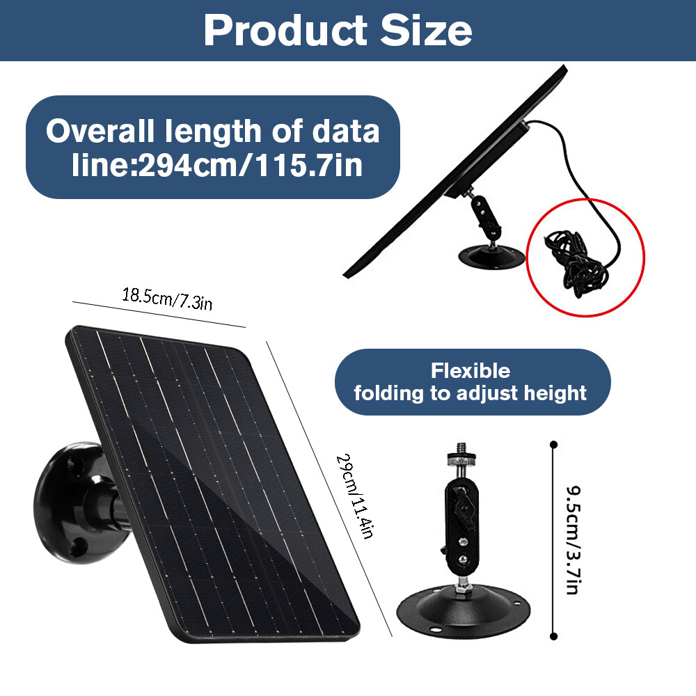 10W Solar Panel 5V Type-C Solar Panel Waterproof 9.8ft Cable for Security Camera