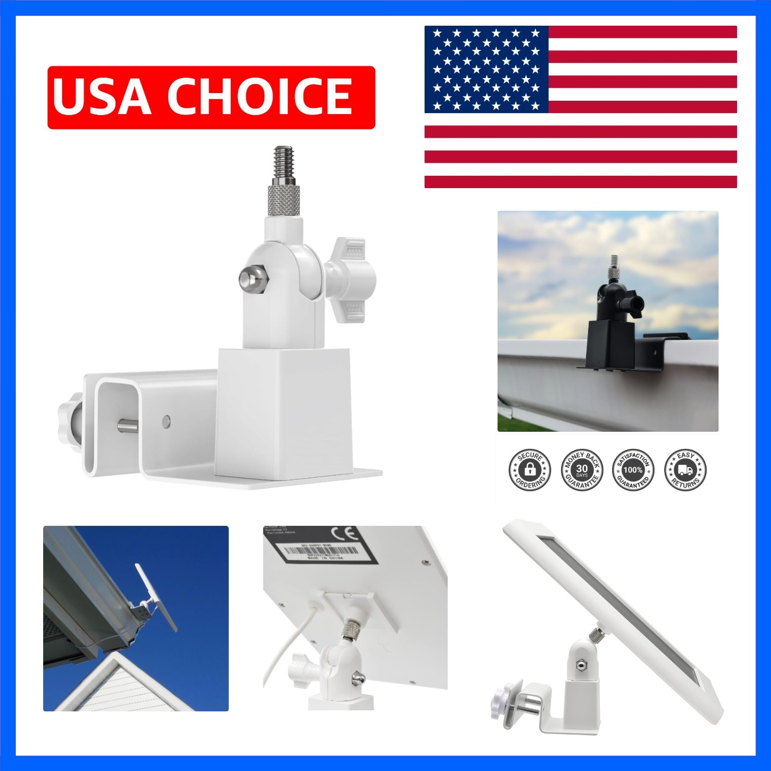 Universal Solar Panel Gutter Mount, White | Fits Ring/Arlo/Eufy/Wyze solar pa…