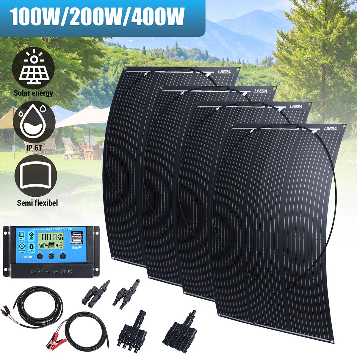5000W Complete Solar Panel Kit with Controller & Inverter Home 110V Grid System