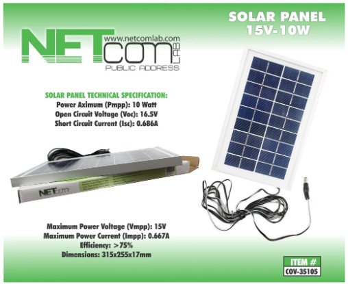 NETCOMLAB – Solar Panel 10W-15V Compatible Fan 18″
