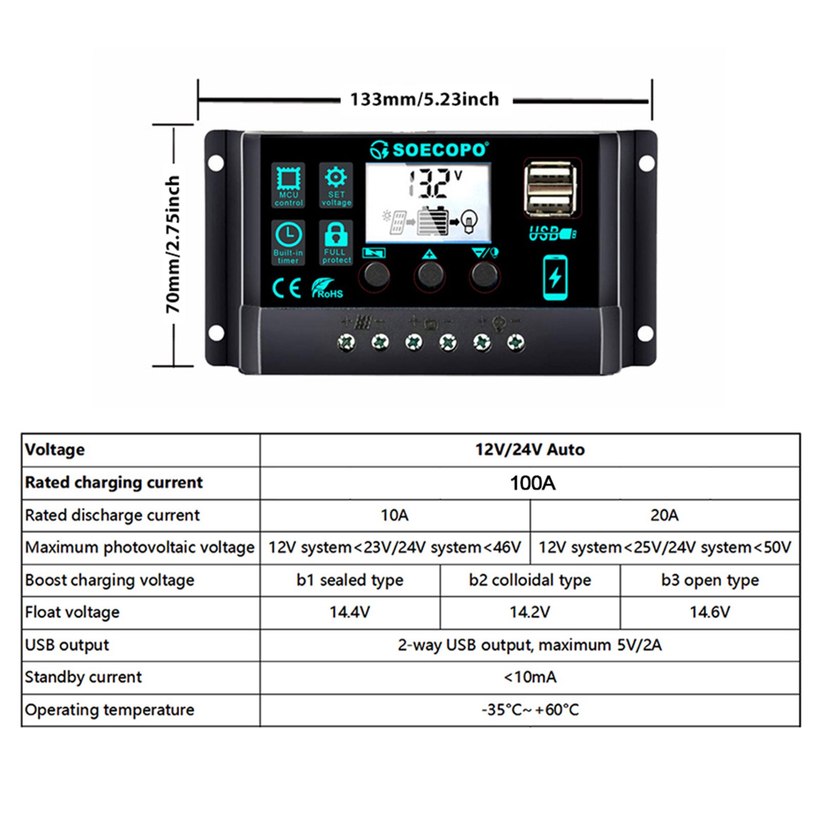 20000W Peak Solar System Kit 2pcs Flexible Panel DC12V/24V AC110V 220V Inverter